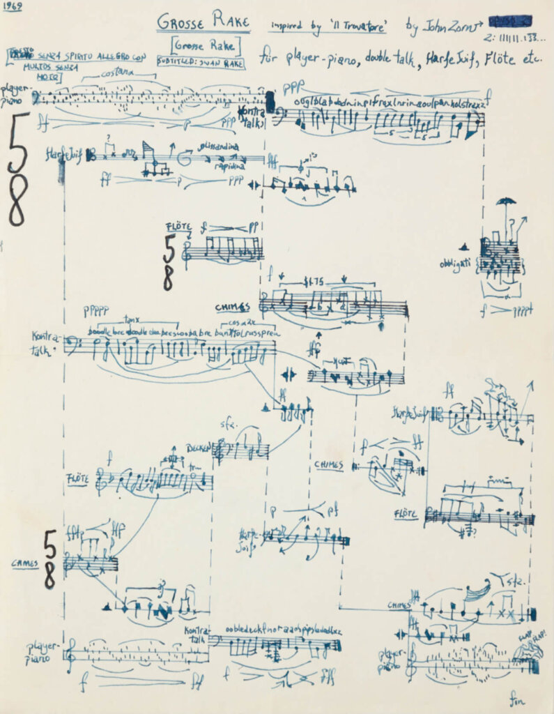 John Zorn, Grosse Rake, 1969. Photography by Daniel Terna. Image courtesy of the artist and the Drawing Center.