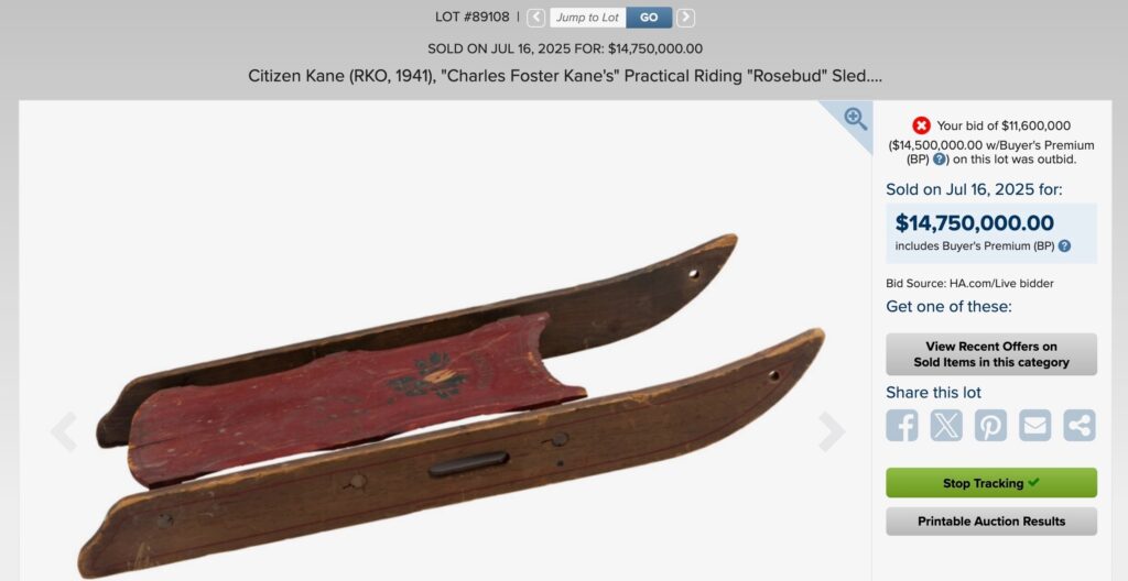 Citizen Kane sled auction