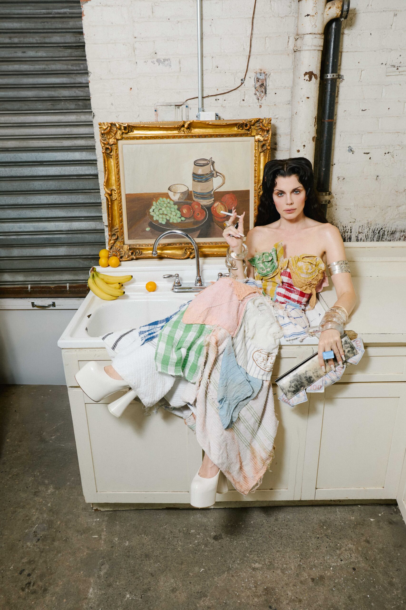 Julia Fox in Anja Cecilia, Ellison Baus, Jill.Herlands, and Lanvin. 