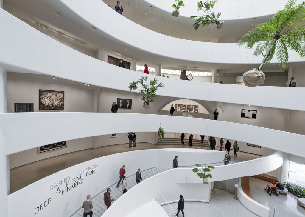 Installation view, Rashid Johnson: A Poem for Deep Thinkers, April 18, 2025 – January 18, 2026, Solomon R. Guggenheim Museum, New York. Photo: David Heald © Solomon R. Guggenheim Foundation, New York