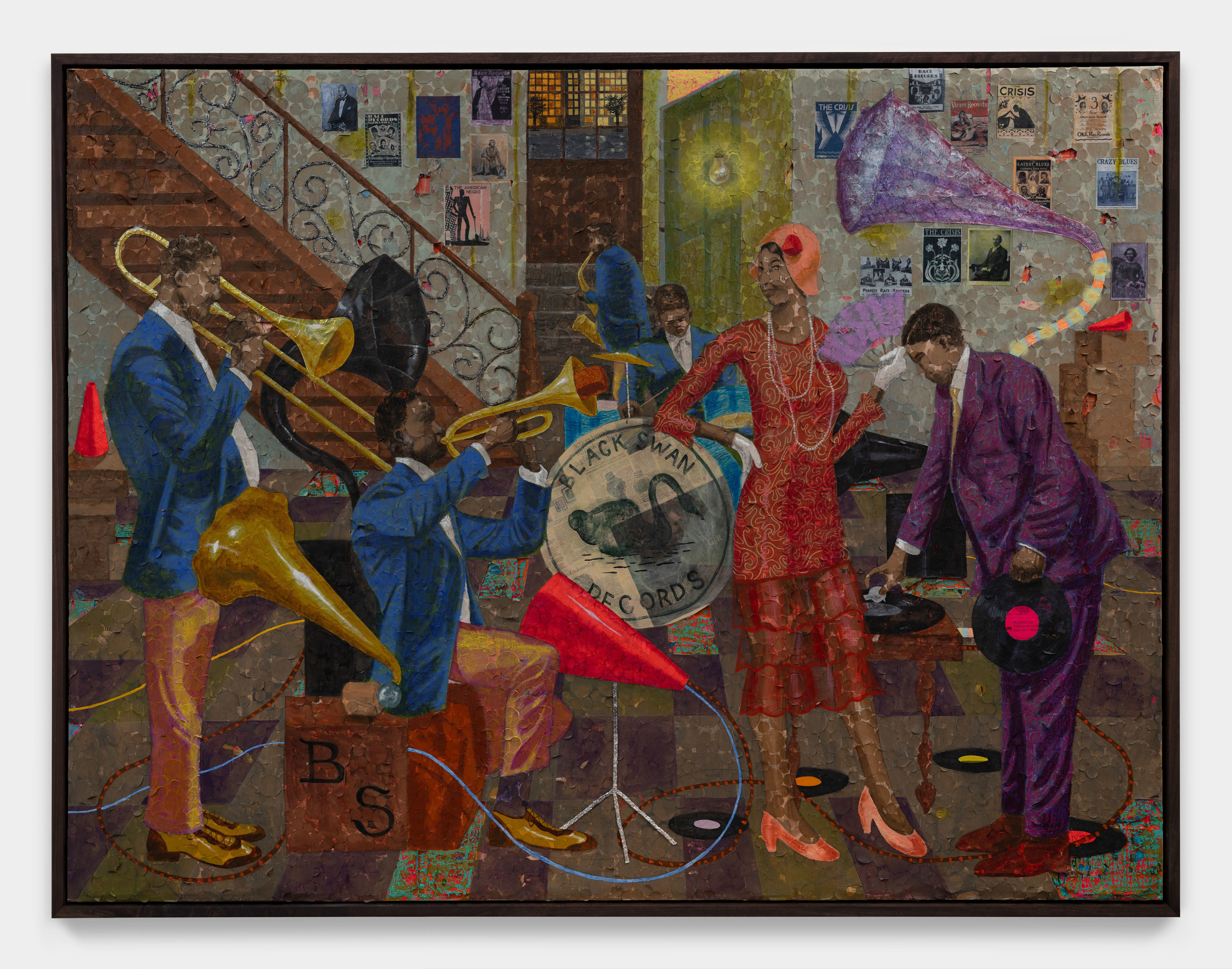 Derek Fordjour, Harlem Basement: The Birth of Black Swan, 2025. Image courtesy of the artist and David Kordansky Gallery. 