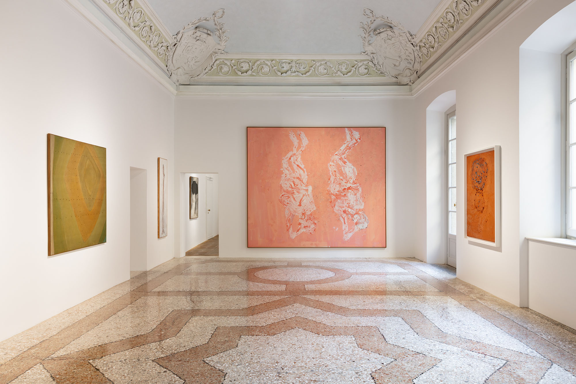 Artwork by Georg Baselitz and Lucio Fontana for the gallery's inaugural showing. 