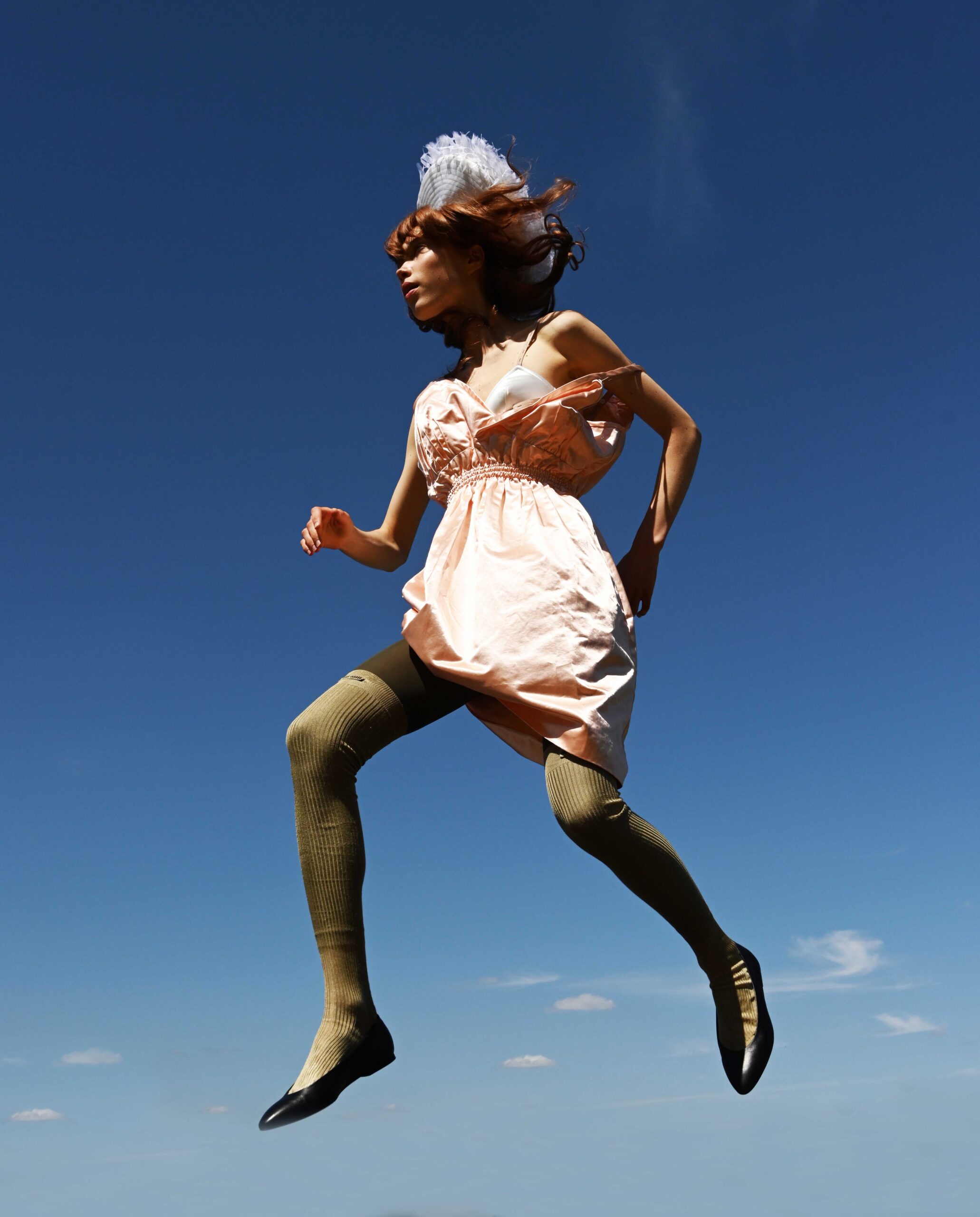 Anneliek, dress, bra, socks. Miu Miu, tights, Tabio, hat, Noel Stewart