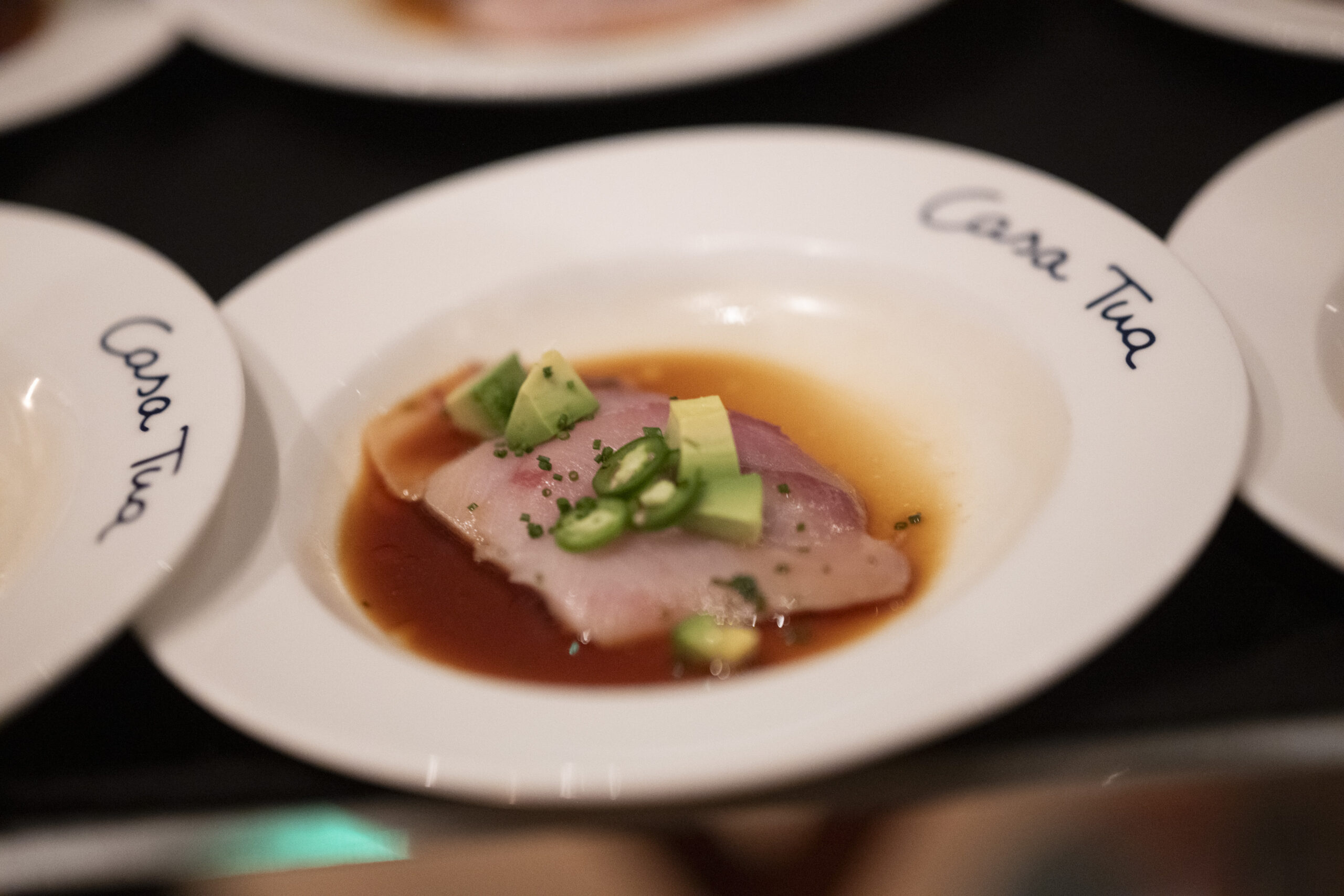 Hamachi crudo at Casa Tua Aspen, Book of the Month