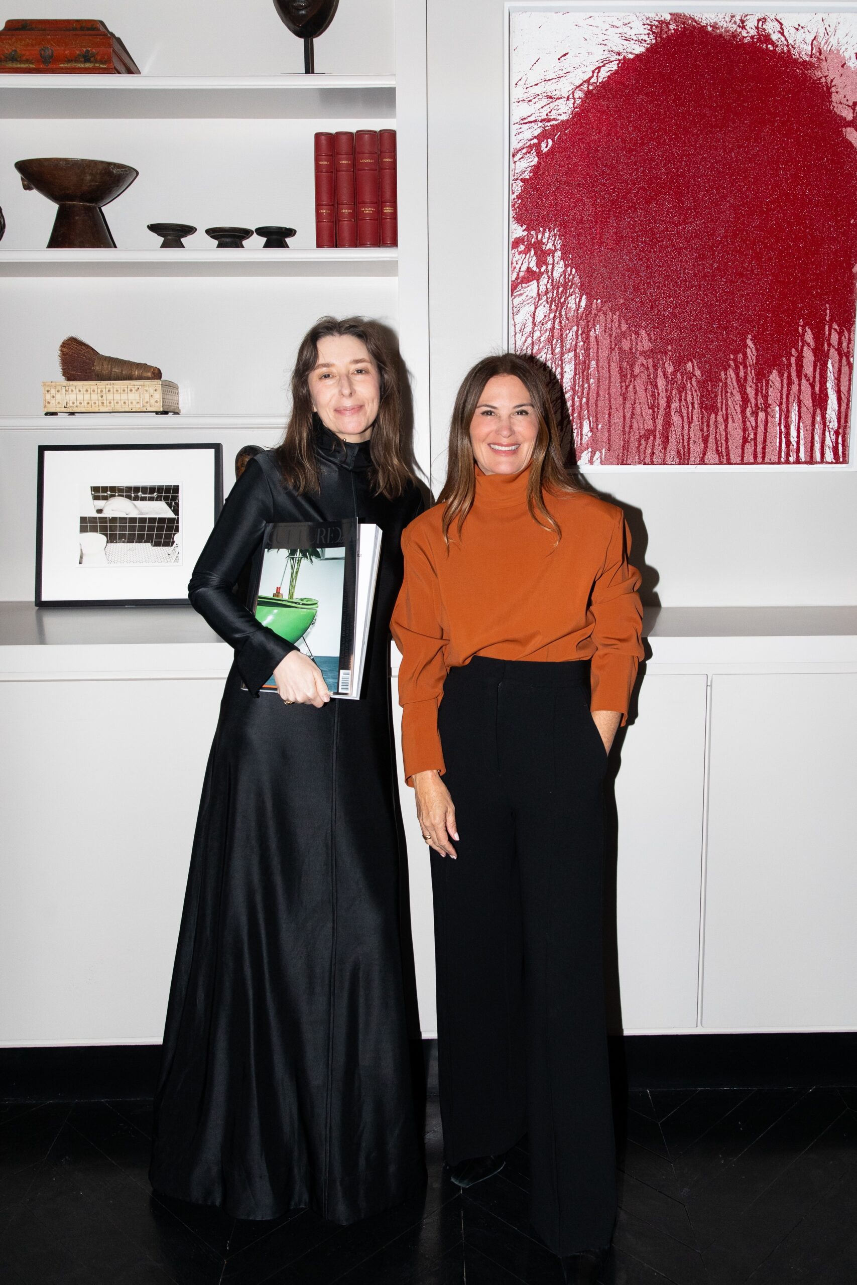 Alexandra Cunningham Cameron and Sarah Harrelson at Jim Hedges home in Paris.