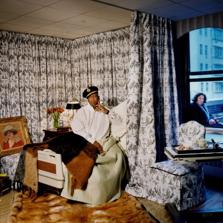 Andre Leon Talley and Fran Lebowitz in a redecorated hospital room after his knee surgery. Image courtesy of Jason Schmidt.
