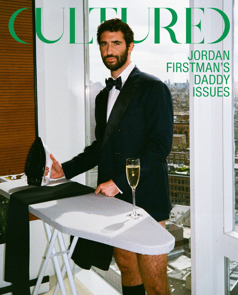 Jordan Firstman wears a jacket, shirt, and bowtie by Brunello Cucinelli with socks by Falke and shoes by Sena. 