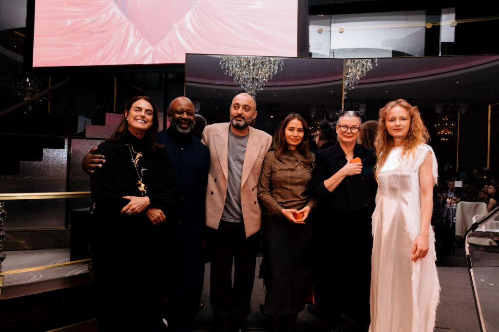 Maja Hoffmann, Theaster Gates, Andro Wekua, Michèle Ruo Yi Landolt, Lesley A. Martin, and Stefanie Hessler by Helga Traxler at the 2025 Swiss Institute Gala at the Rainbow Room, Rockefeller Center