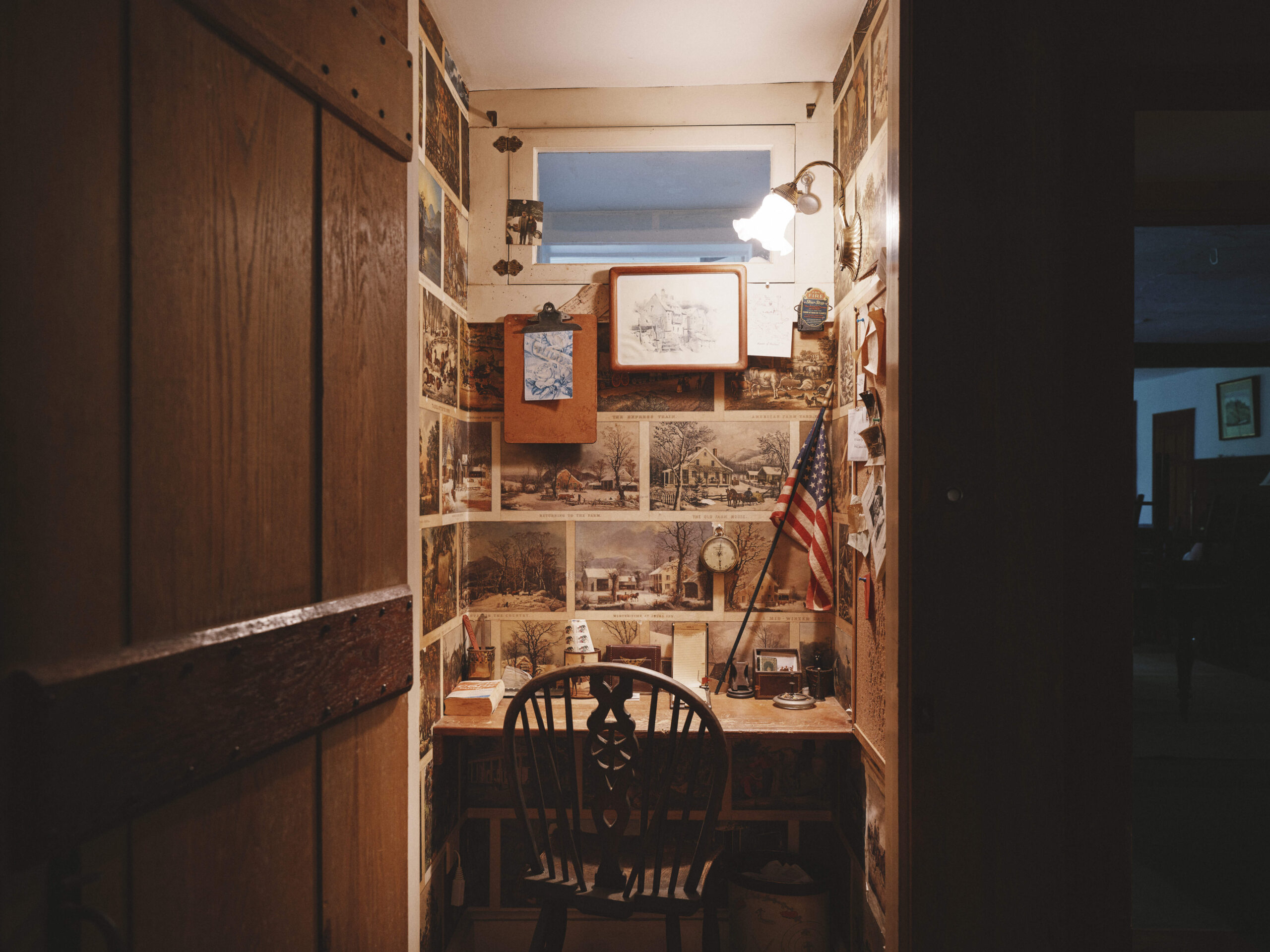 Telephone room with American flag
