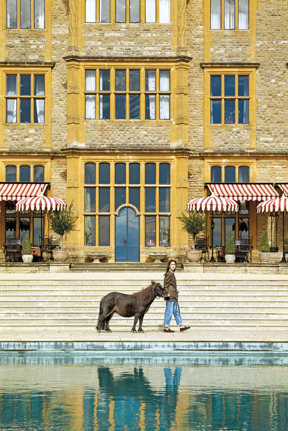Eiesha Bharti Pasricha with her pony at Estelle Manor in Oxfordshire.
