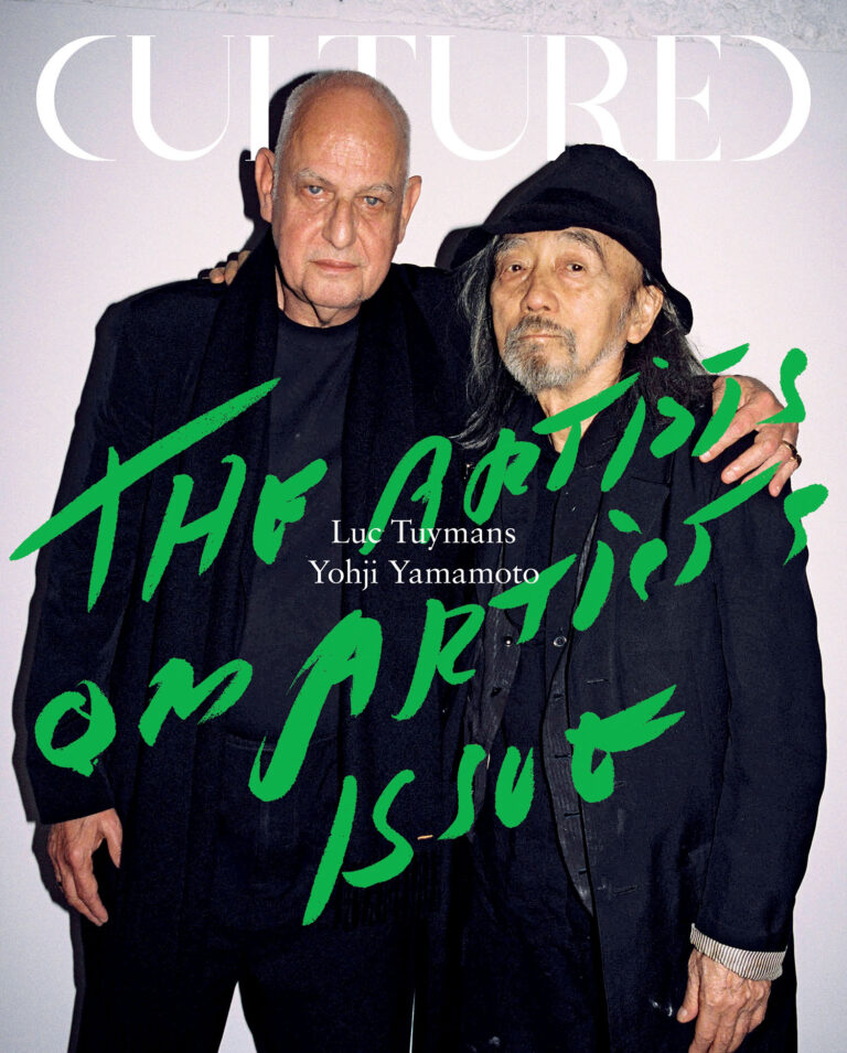 Artist Luc Tuymans and fashion designer Yohji Yamamoto at the Yohji Yamamoto offices in Paris.