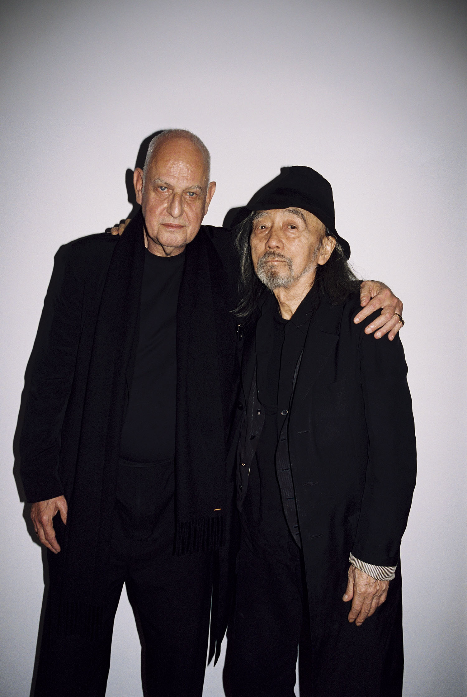 Artist Luc Tuymans and fashion designer Yohji Yamamoto at the Yohji Yamamoto offices in Paris.