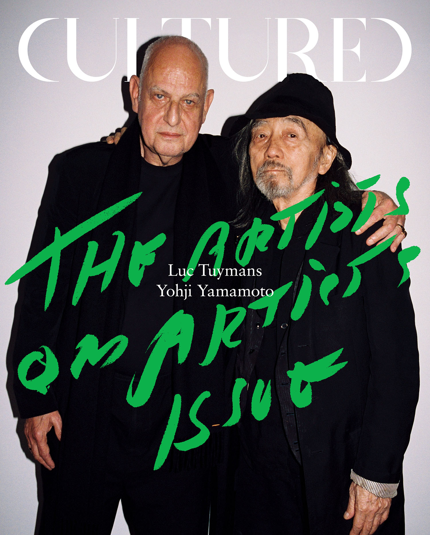 Artist Luc Tuymans and fashion designer Yohji Yamamoto at the Yohji Yamamoto offices in Paris.