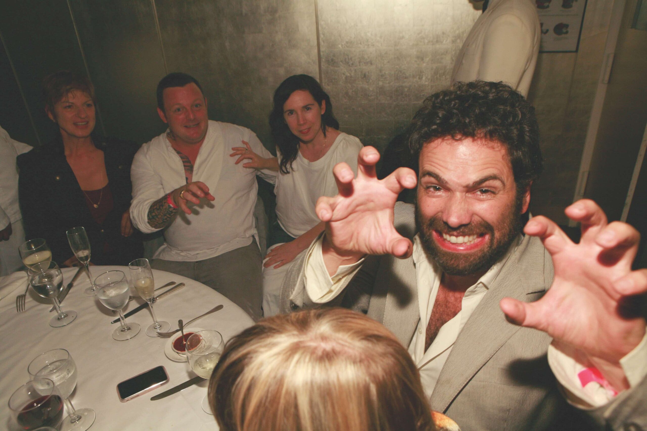 Eva Presenhuber, Urs Fischer, Cassandra MacLeod, and Gavin Brown attend a David LaChapelle exhibition celebration dinner at Mr Chow in 2008