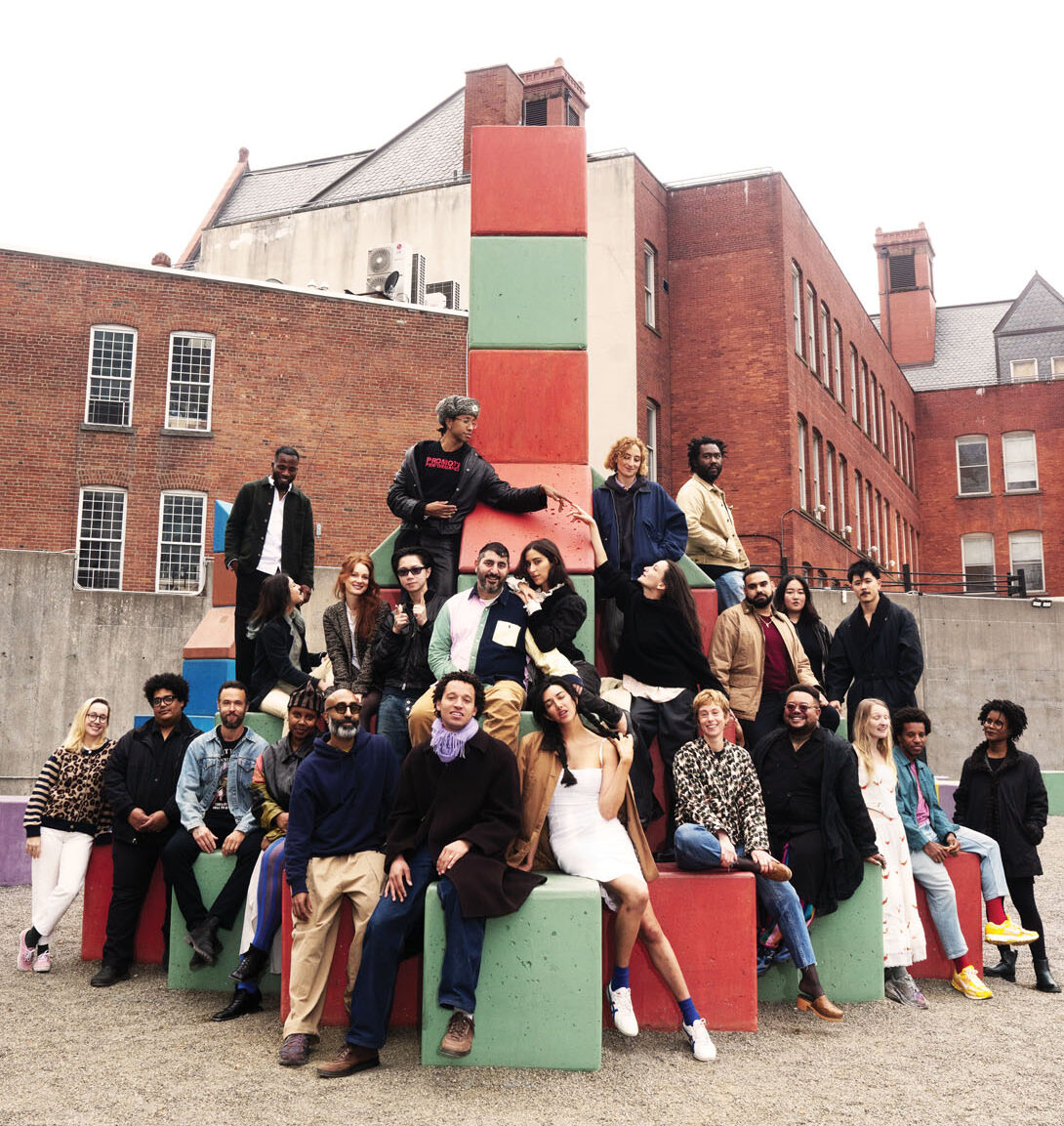 Left to right, top row: Dominic Chambers,Miles Greenberg, Willa Nasatir, and Arcmanoro Niles; middle row: Rachel Rossin, Cynthia Talmadge, Louis Osmosis, Borna Sammak, Chloe Wise, Jo Messer, Bony Ramirez, Sasha Gordon, and Oscar yi Hou; bottom row: Margaux Ogden, Andrew Ross, Brian Kokoska, Shala Miller, Ajay Kurian, Chase Hall, Martine Gutierrez, Sarah Faux, Jonathan Lyndon Chase, Hannah Beerman, Malcolm Peacock, and Ilana Harris-Babou. Artwork: Yto Barrada, Le Grand Soir, 2024