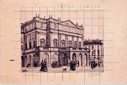 Historical print of Teatro alla Scala in Milan, which inspired the Silver Box designs. 