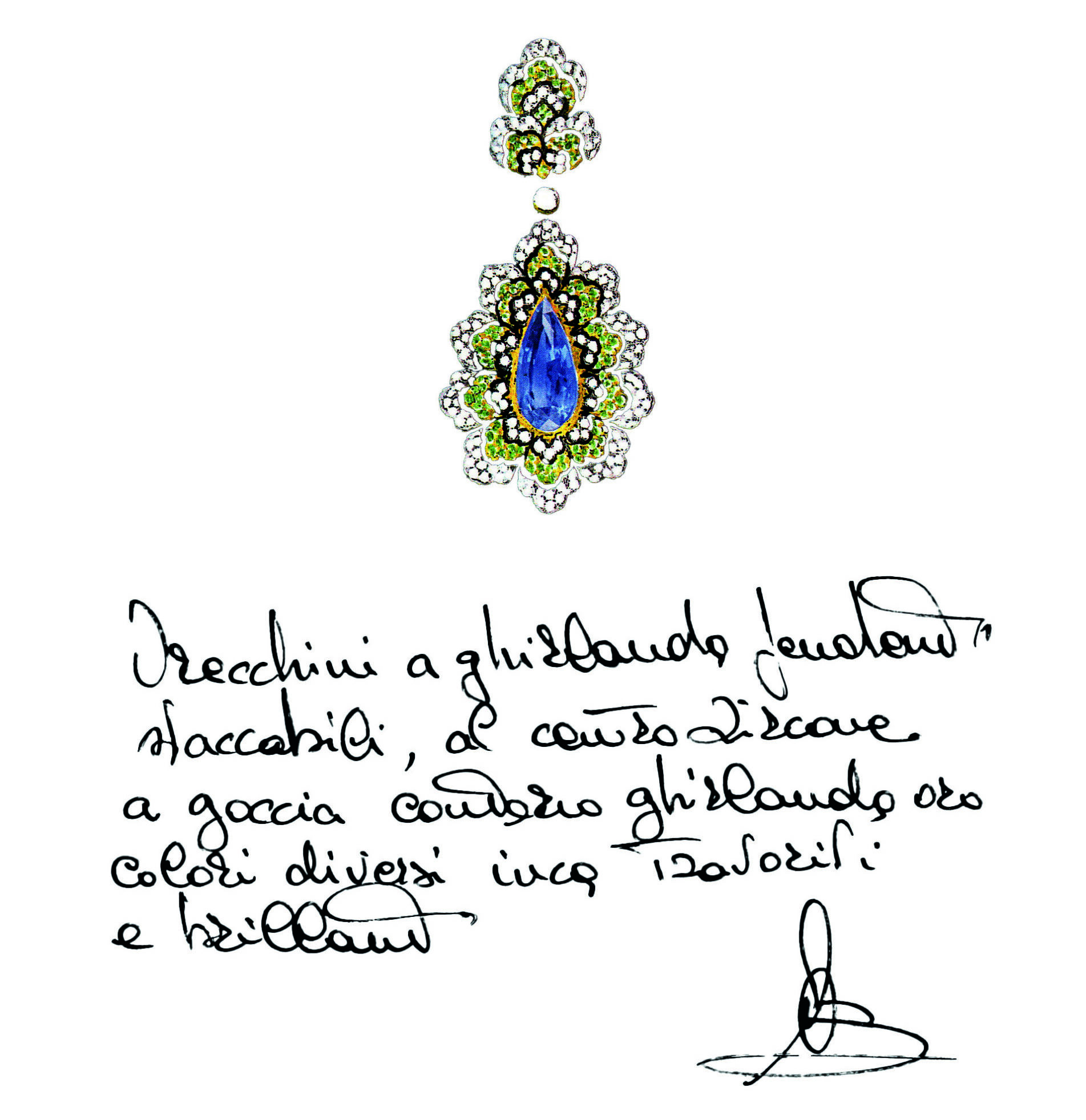 Sketch of earrings by Andrea Buccellati from 2019. 