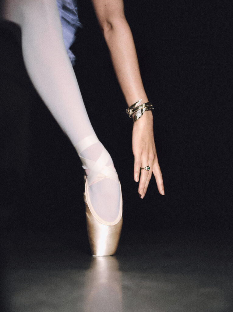 Bvglari bracelet and pointe shoe.