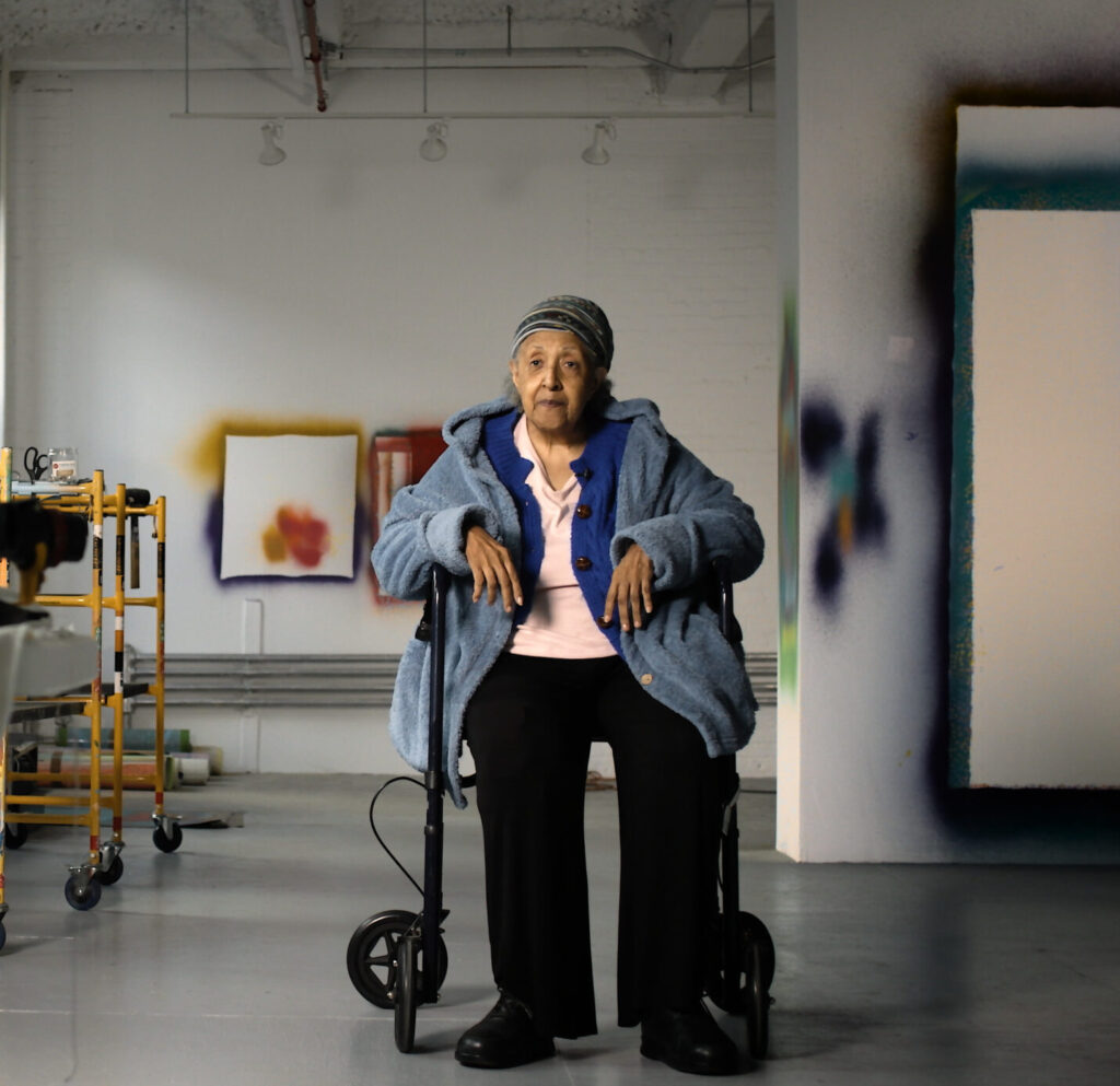Howardena Pindell in her studio.