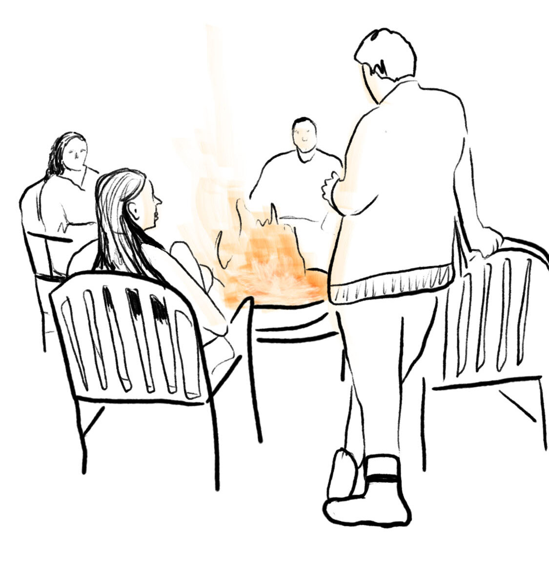 Illustration of family around the fire pit at the holidays