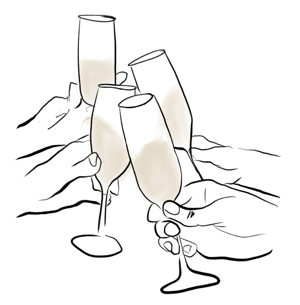 Holidays glasses clinking illustration