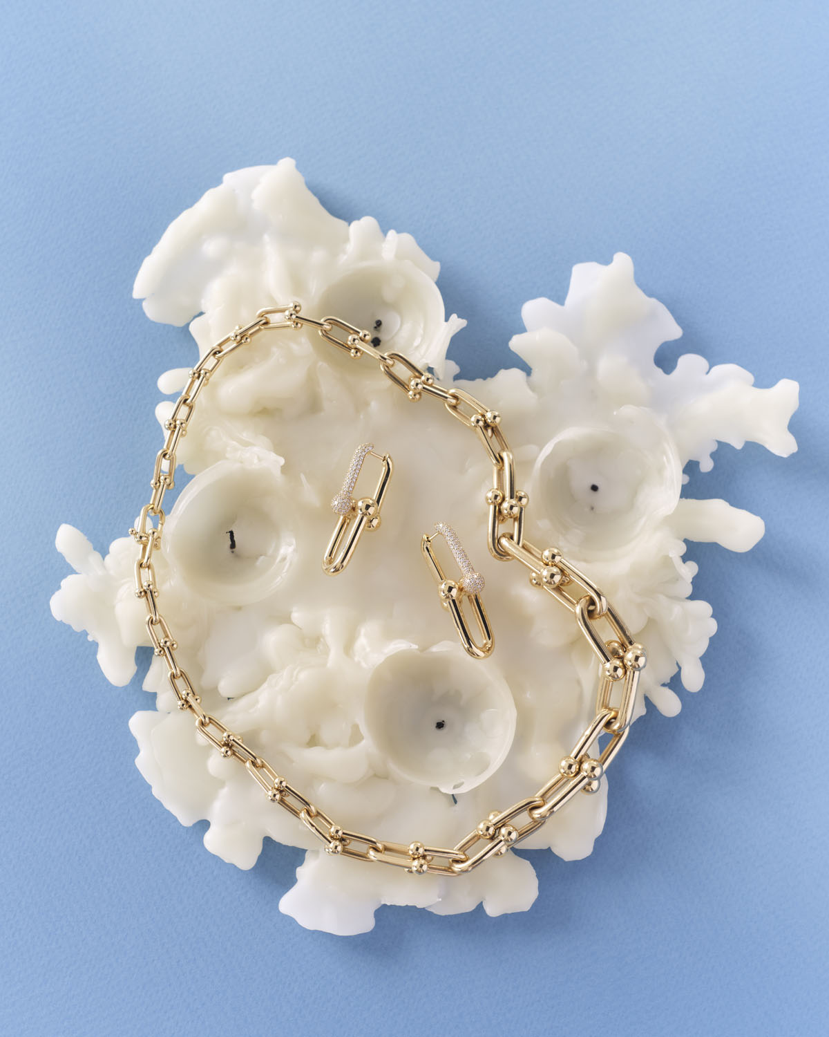 Tiffany & Co. HardWear Graduated Link Necklace in Yellow Gold and HardWear Large Link Earrings in Yellow Gold with Pavé Diamonds