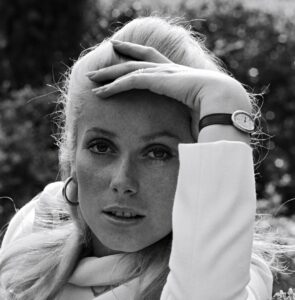 Catherine Deneuve wearing a Cartier Baignoire in Cannes, 1965, photography courtesy of Reporters Associes and Getty Images