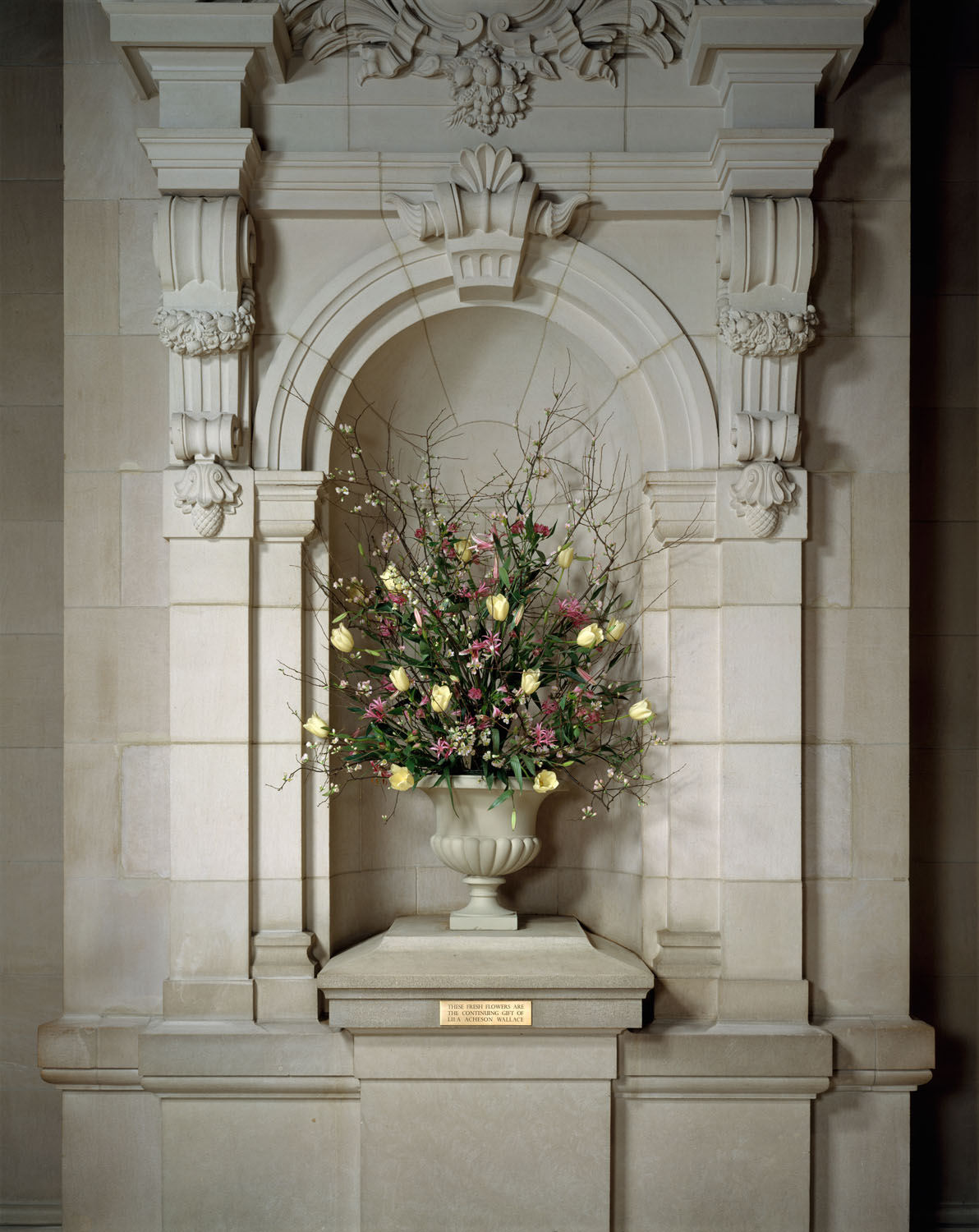 Flowers on display in the Met Museum. 
