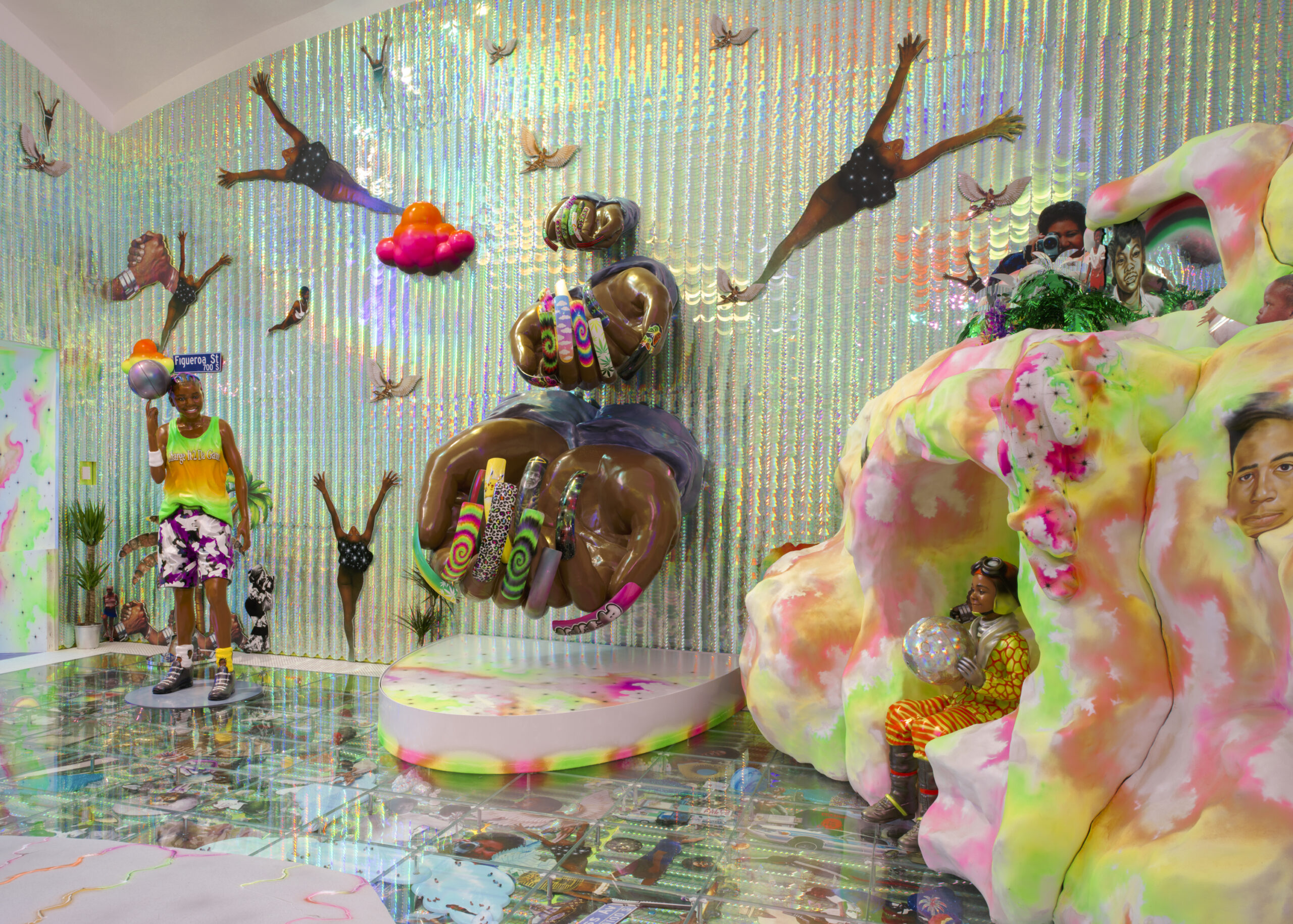 Installation view of Lauren Halsey's, emajendat, 2024, photography by Hugo Glendinning and courtesy of the Serpentine Galleries