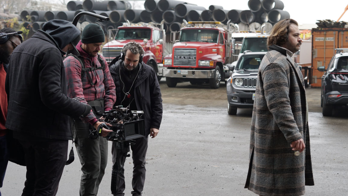 Michael Strassner and Jay Duplass on the set of THE BALTIMORONS.