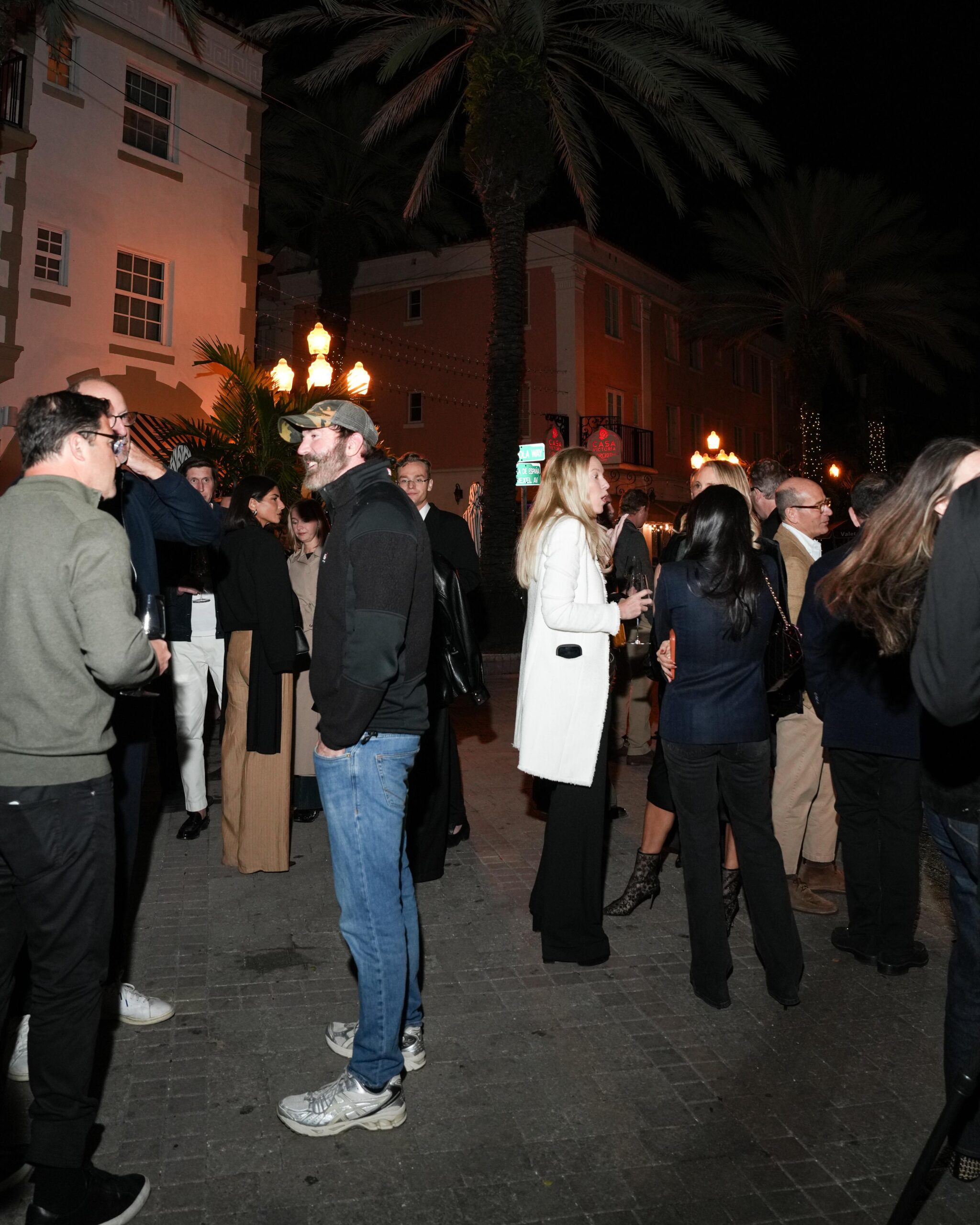 Crowd gathering outside after dinner