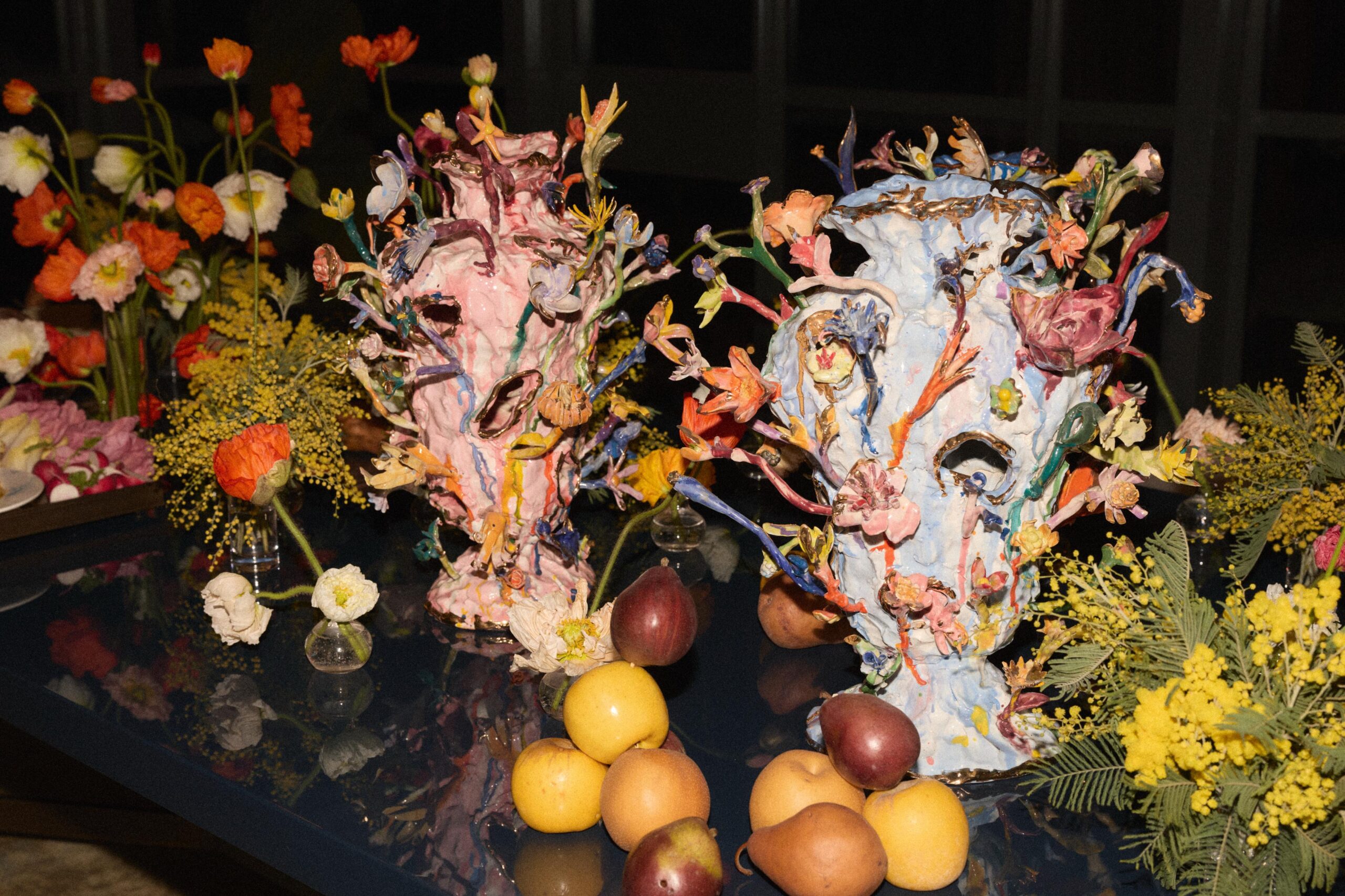 Ceramic works by Katie Stout on the Spectors' dining table.
