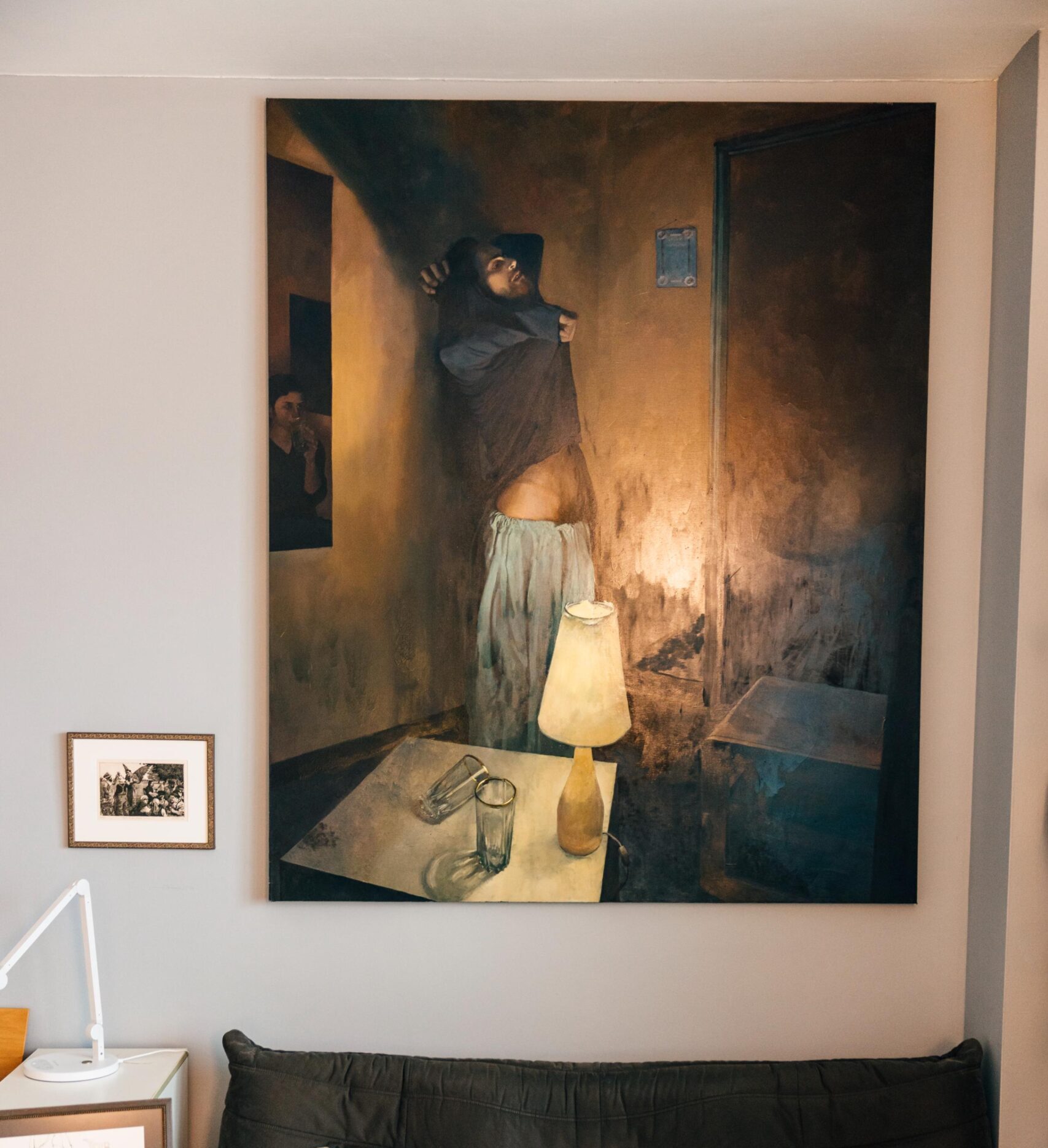 Portrait of Salman Toor's Cleric Undressing painting