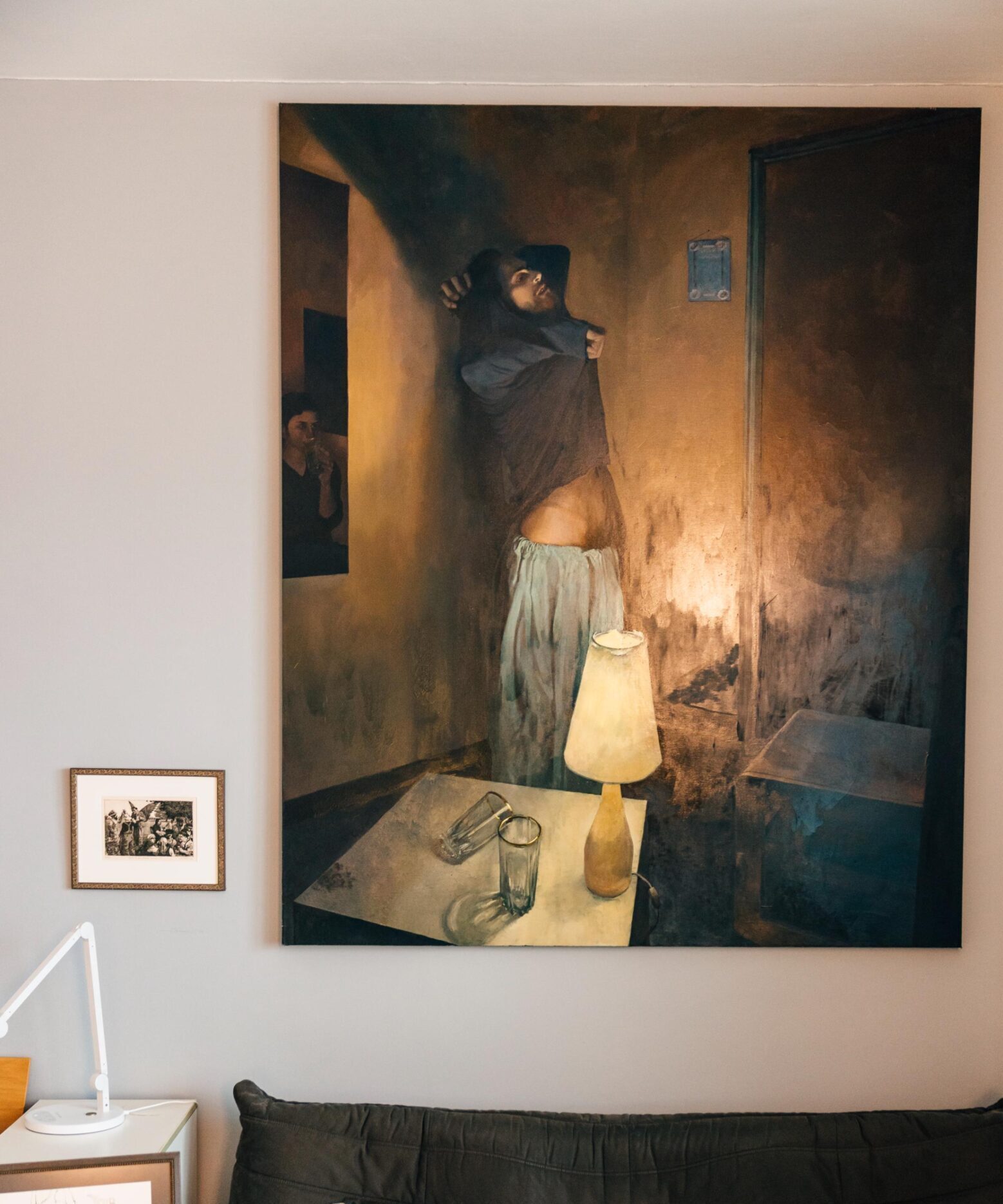 Portrait of Salman Toor's Cleric Undressing painting