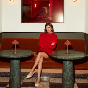 Art patron Dasha Zhukova at her property Ray Harlem with an Amanda Jasnowski Pascual painting.