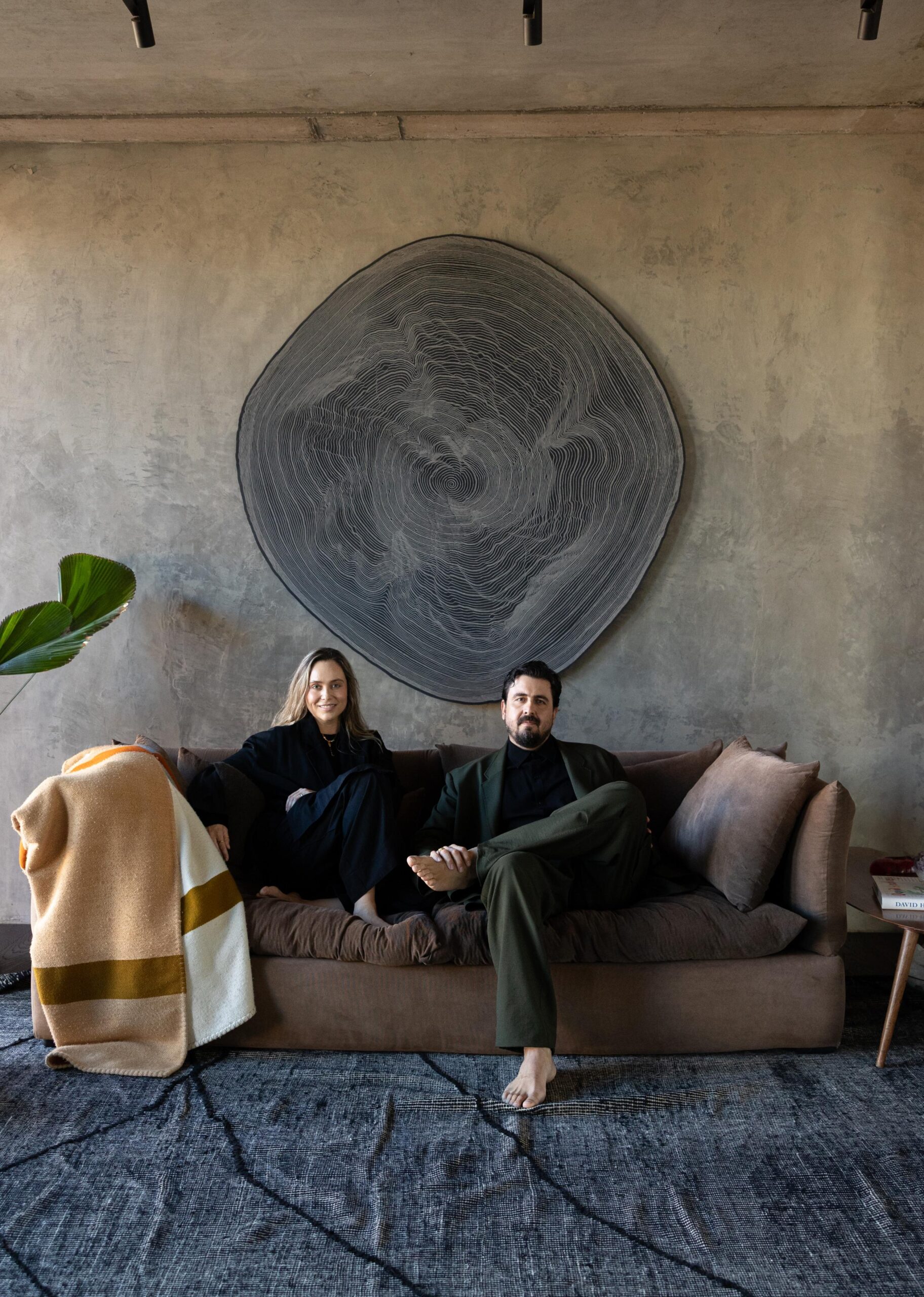 Amaury Vergara and Valeria Bross with Davis Birks' work Spiral, photographed by Sofia Pollano