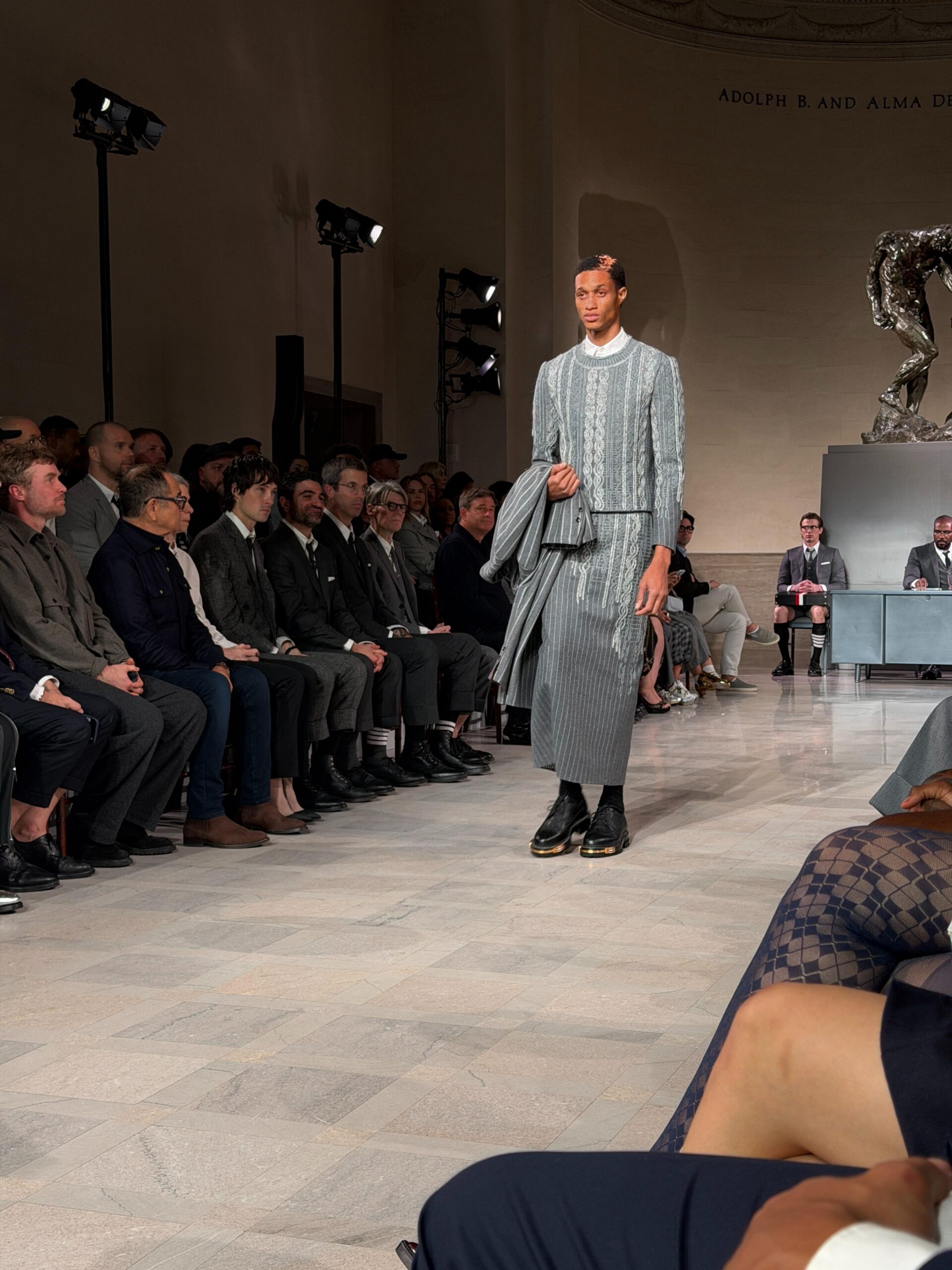 A model walks the runway at the Thom Browne Fall/Winter 2026 show