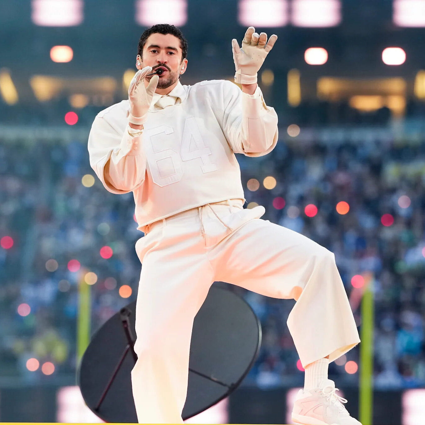 Bad Bunny performs during the Super Bowl LX halftime show in Santa Clara