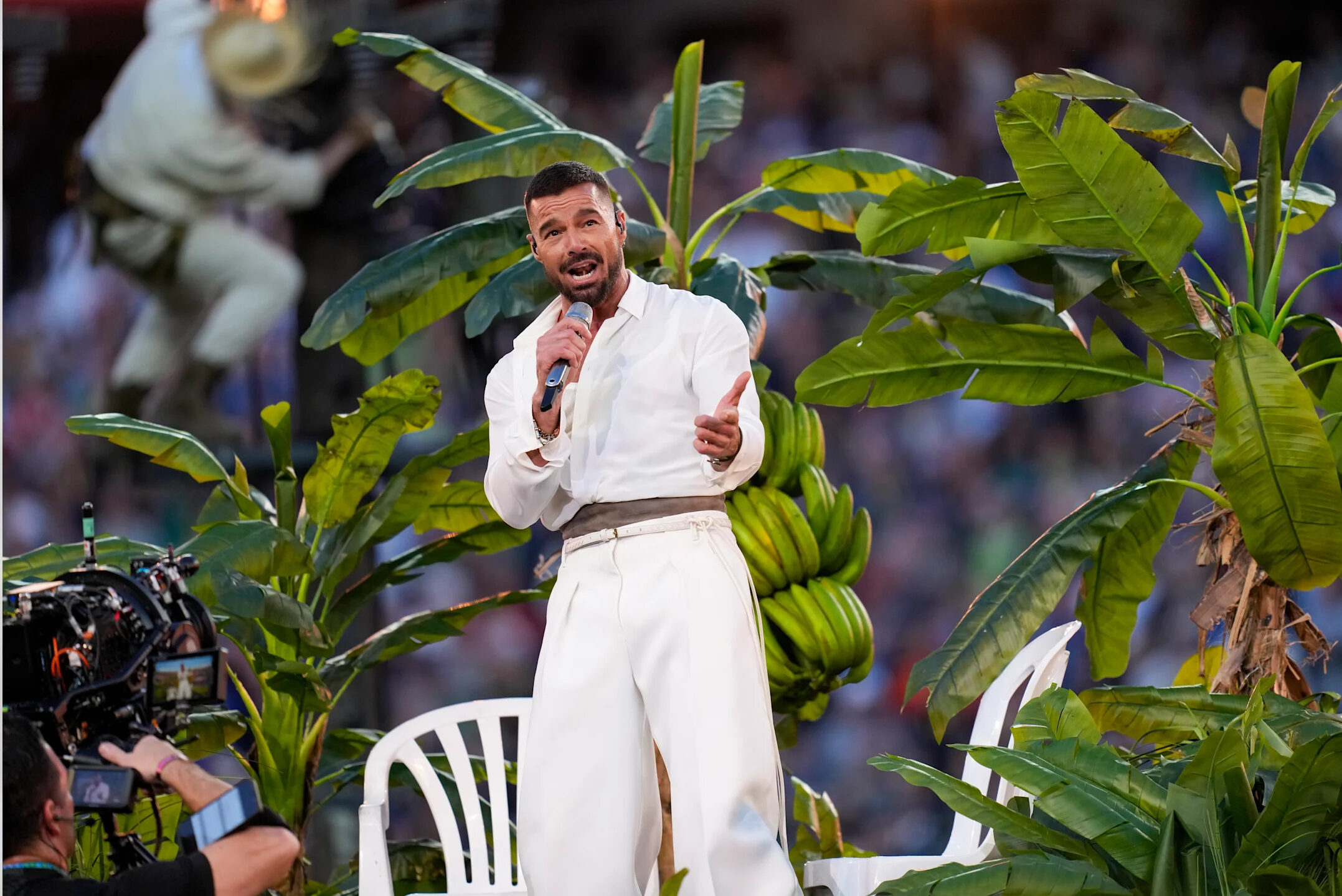 Ricky Martin performs during the Super Bowl LX halftime show in Santa Clara