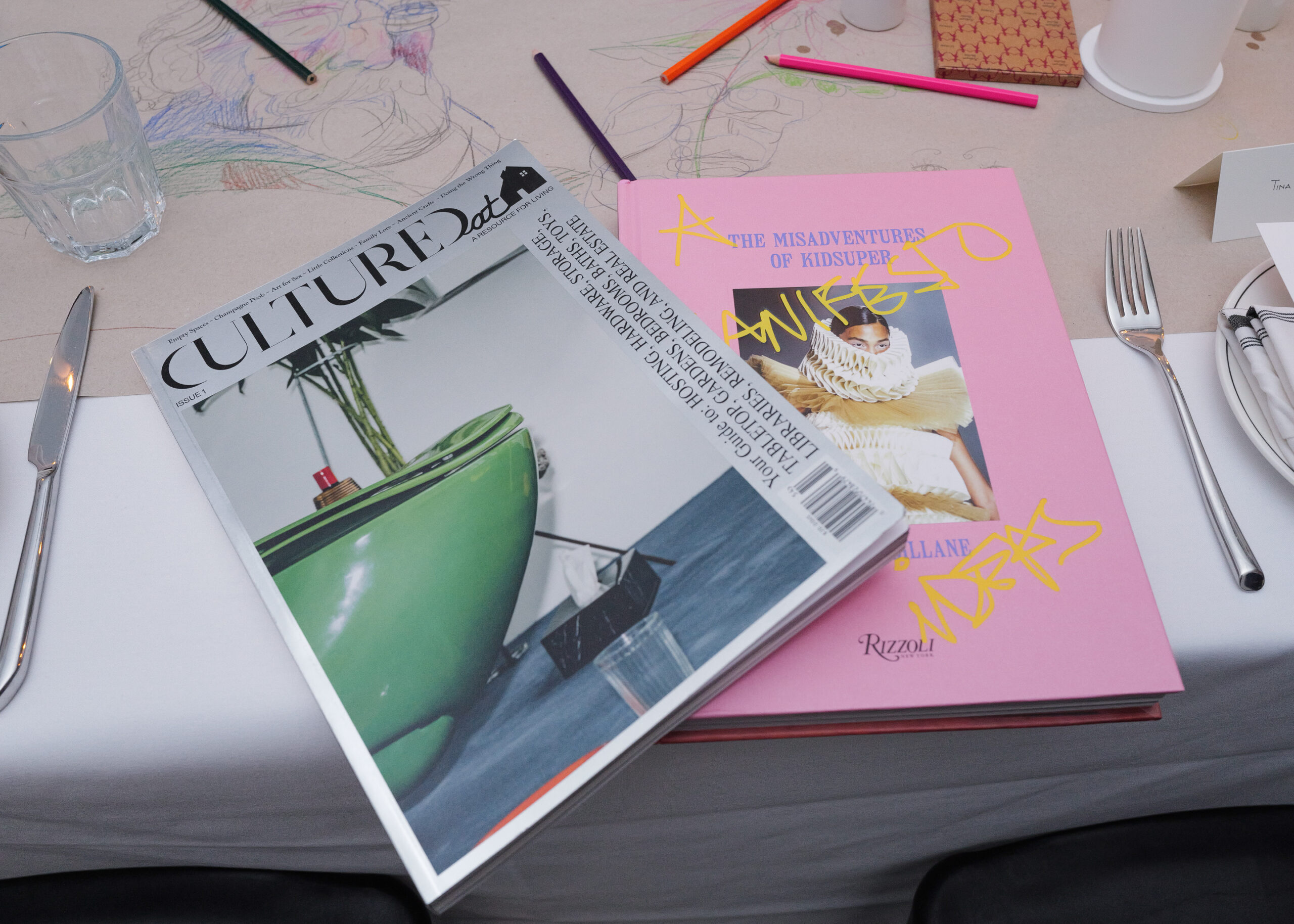 Cultured at Home and KidSuper\\\\\\\'s new book with Rizzoli rest on the dining table