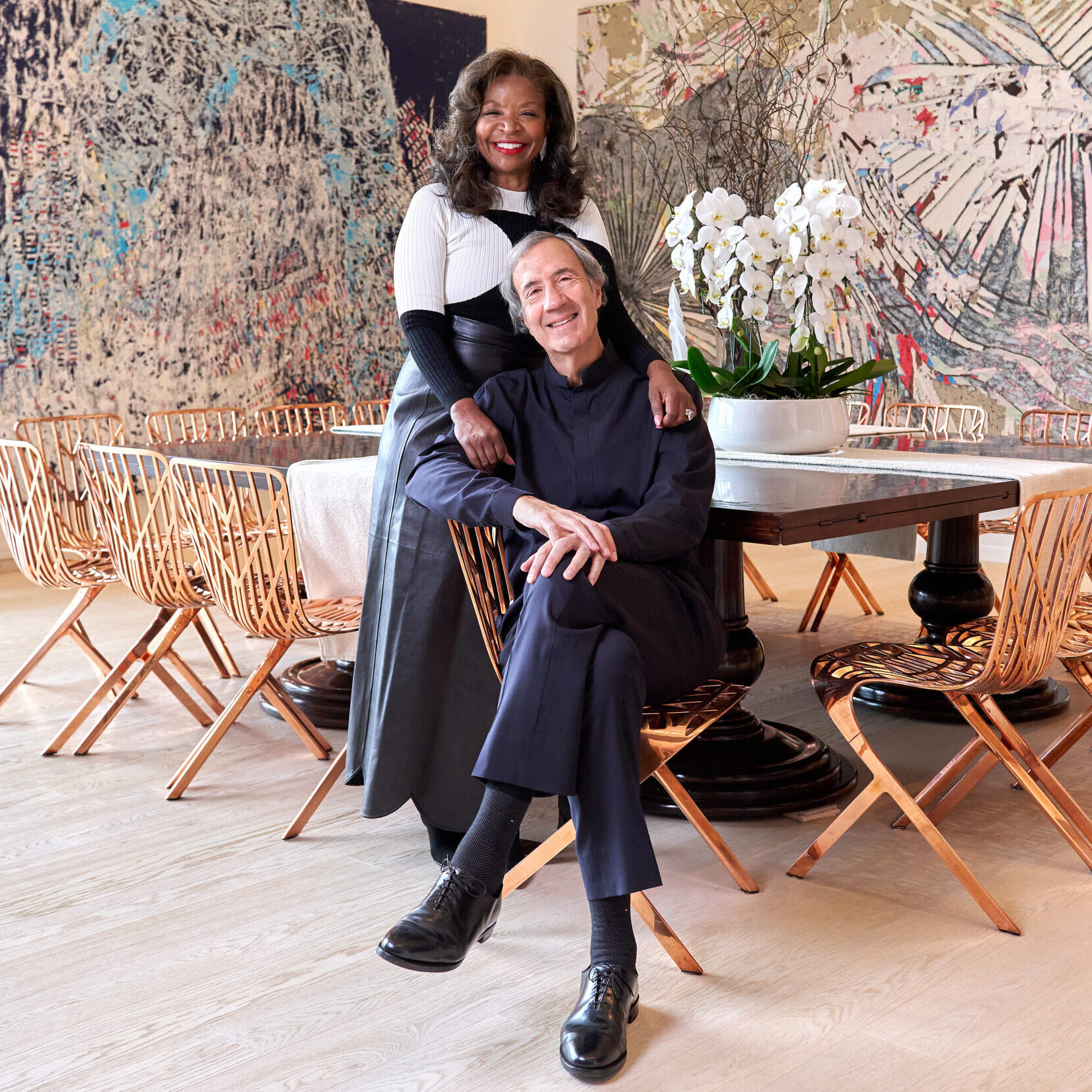 Pamela Joyner and Fred Guiffrida pose for a portrait at their home in California