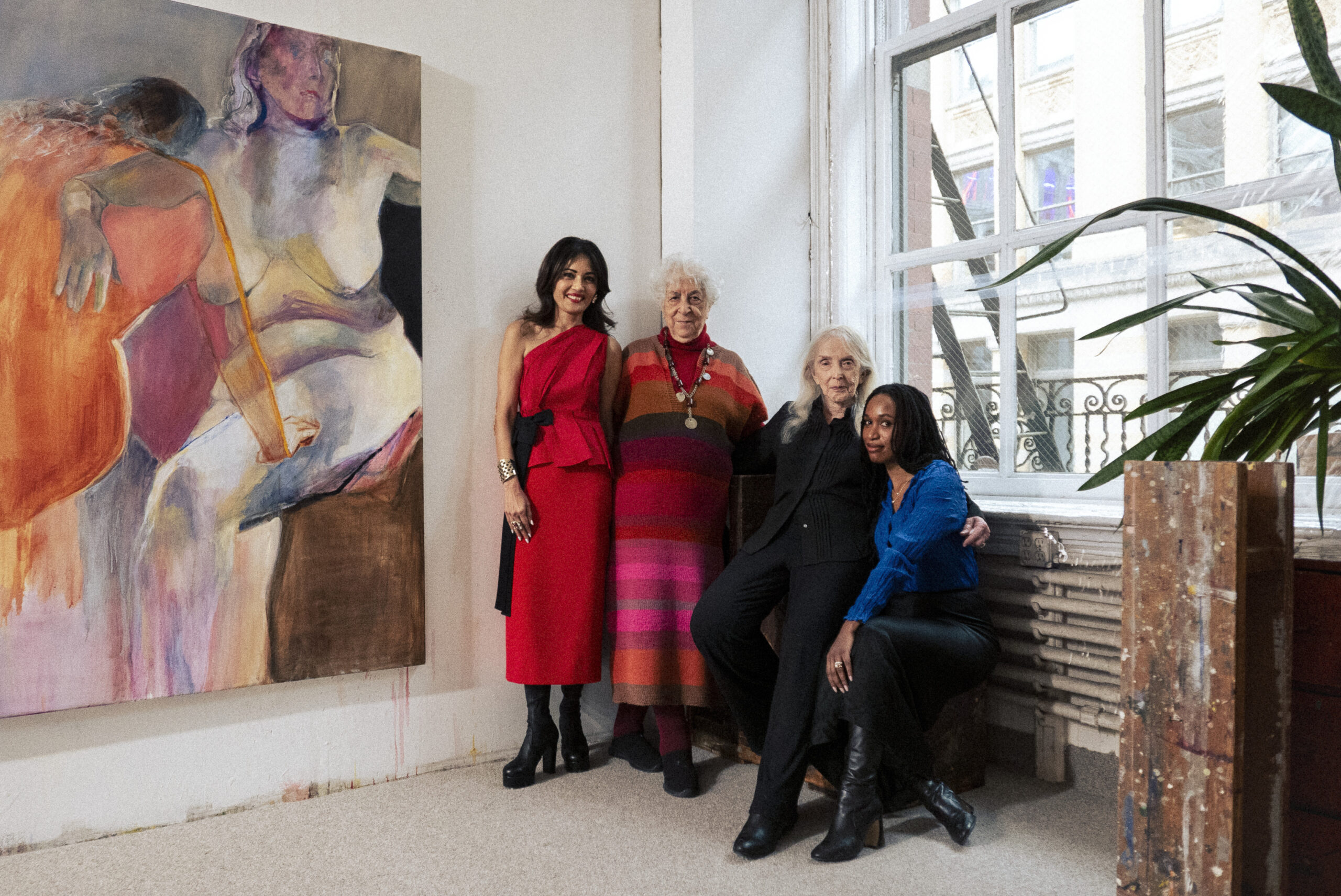 From right: Art collector Komal Shah, artists Samia Halaby, Joan Semmel, and Tschabalala Self.