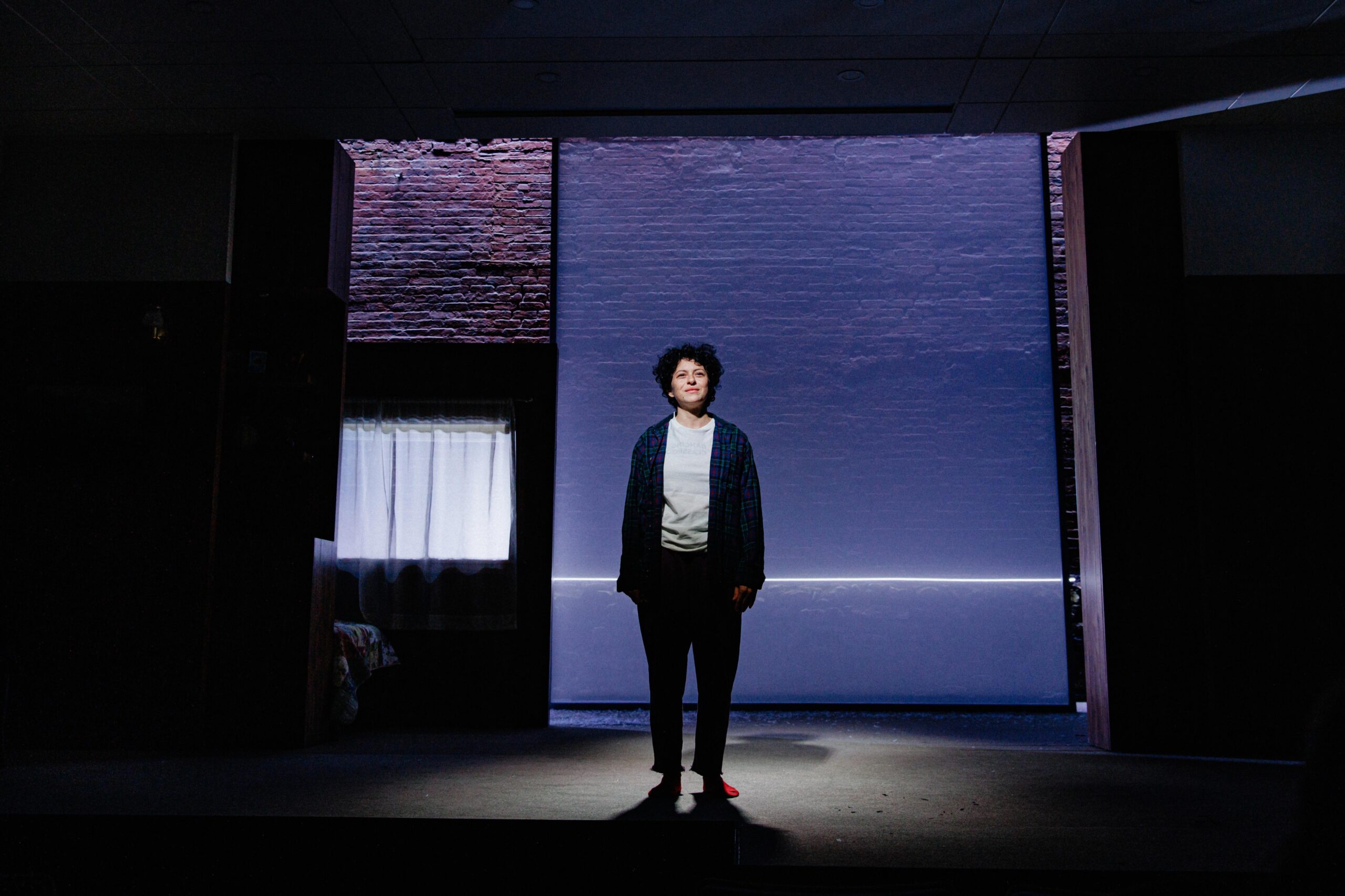 Alia Shawkat stands for a scene in the 2026 production of YOU GOT OLDER