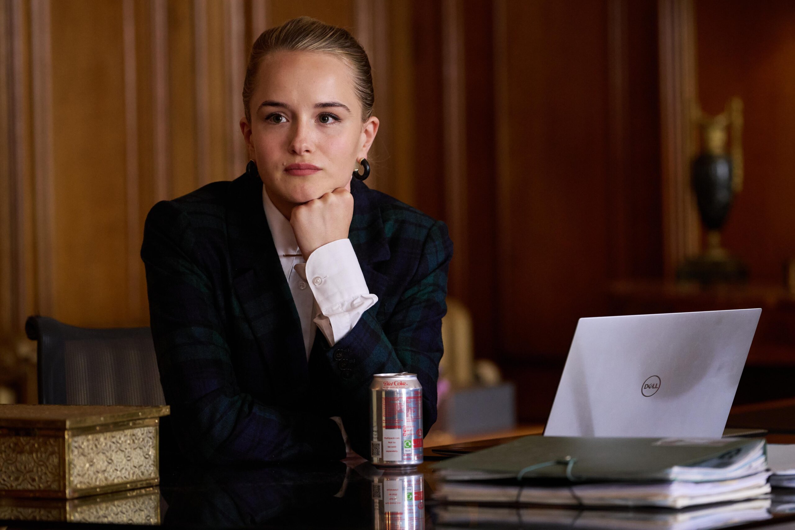 Miriam Petche stares offscreen in a scene from Industry on HBO