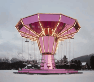 Pink Mirror Carousel and art piece and playground by Carsten Höller