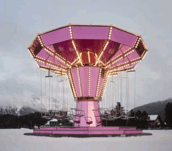 Pink Mirror Carousel and art piece and playground by Carsten Höller