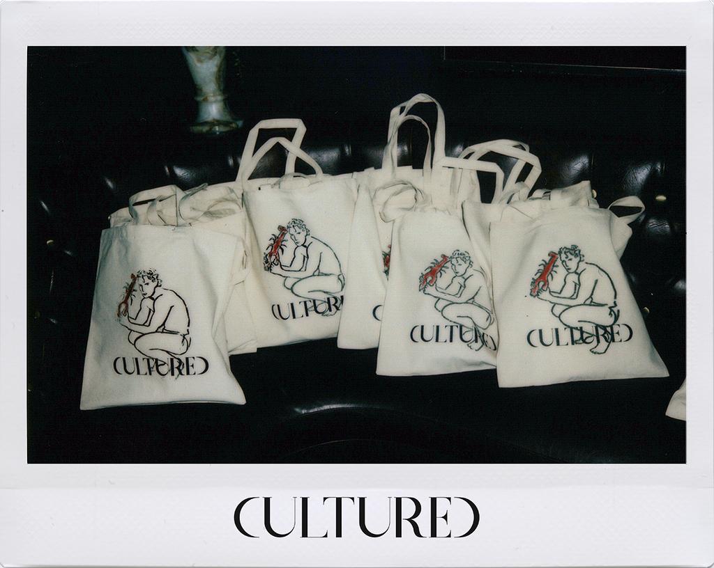Tote bags at the Connor Storrie cover launch dinner