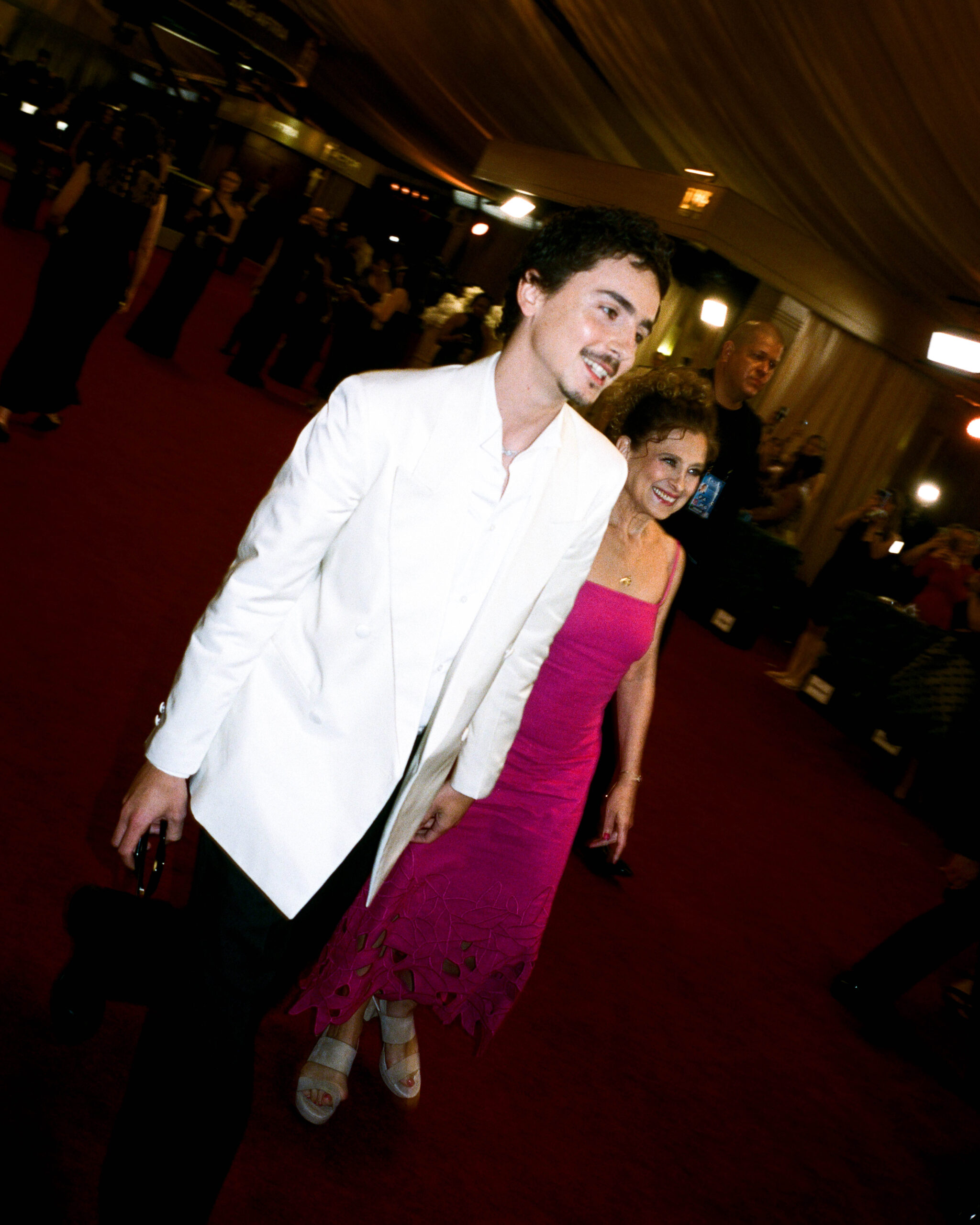 Timothée Chalamet and Nicole Flender on the Actor Awards red carpet