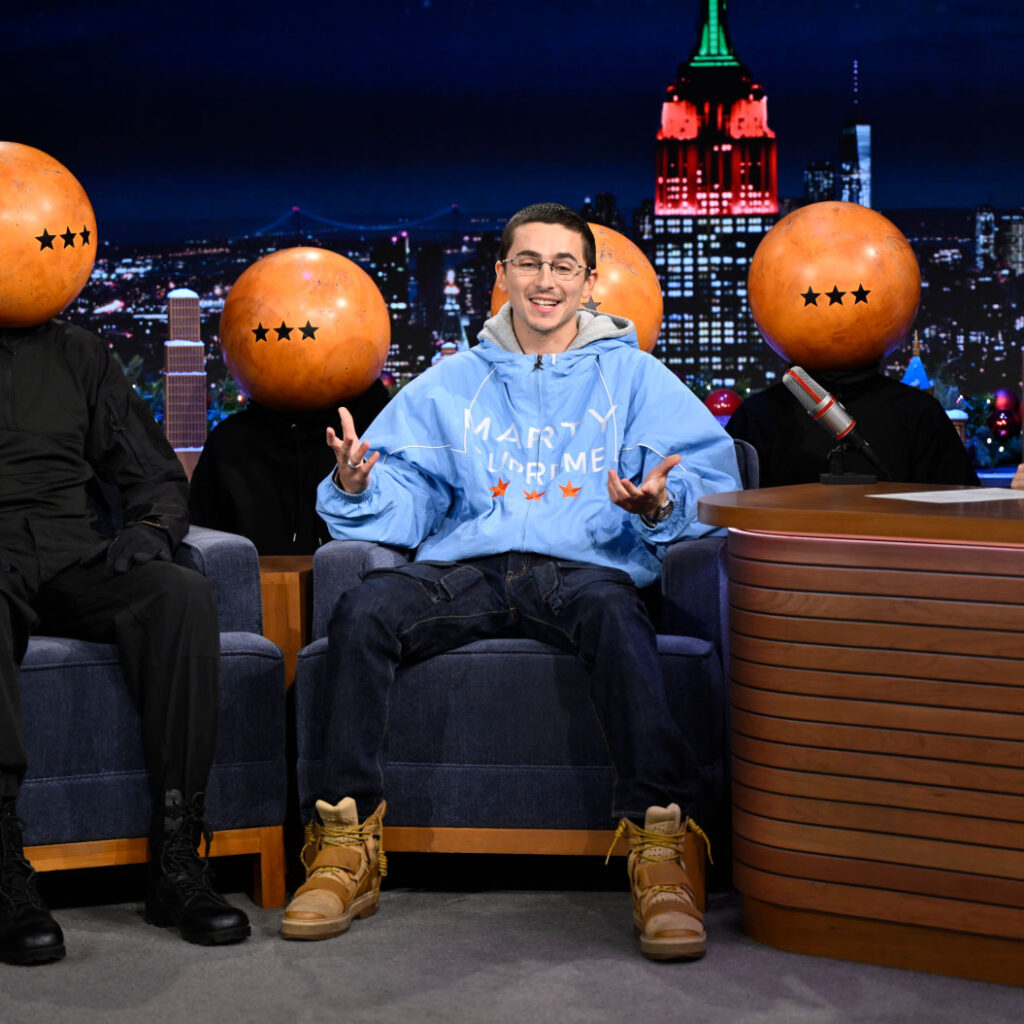 Timothee Chalamet promoting Marty Supreme with Jimmy Fallon