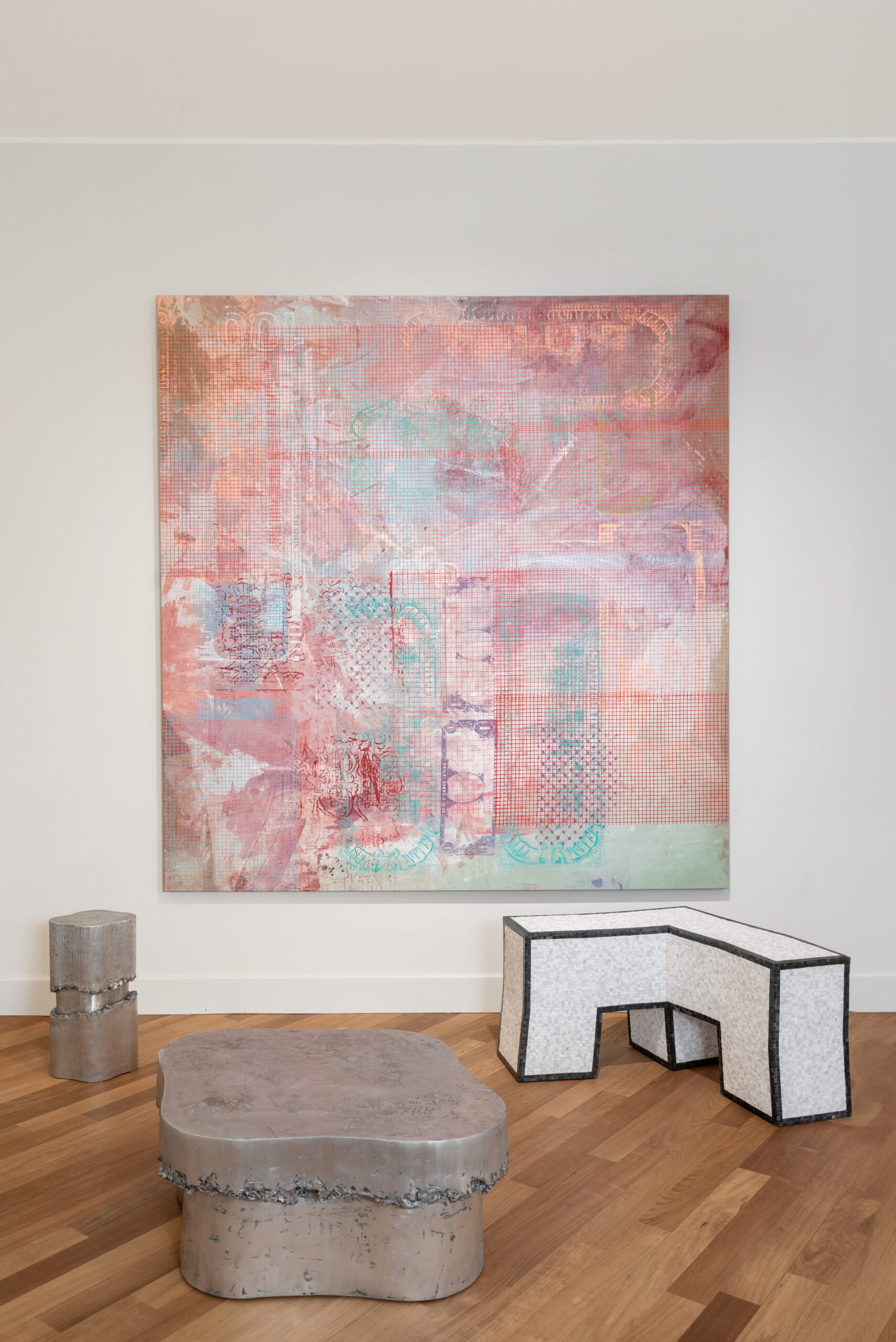 The collection of Nicole-Saikalis Bay is presented in her palazzo in Milan, including seating and a large painting